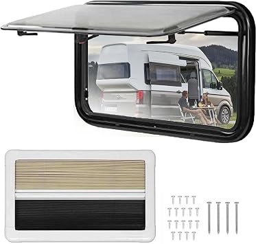 RV Push Out Window, Caravan External Push Out Window Double Layer Acrylic Glass Hinged Window with Screen and Sunshade, For Caravan,Motorhome,500*350mm