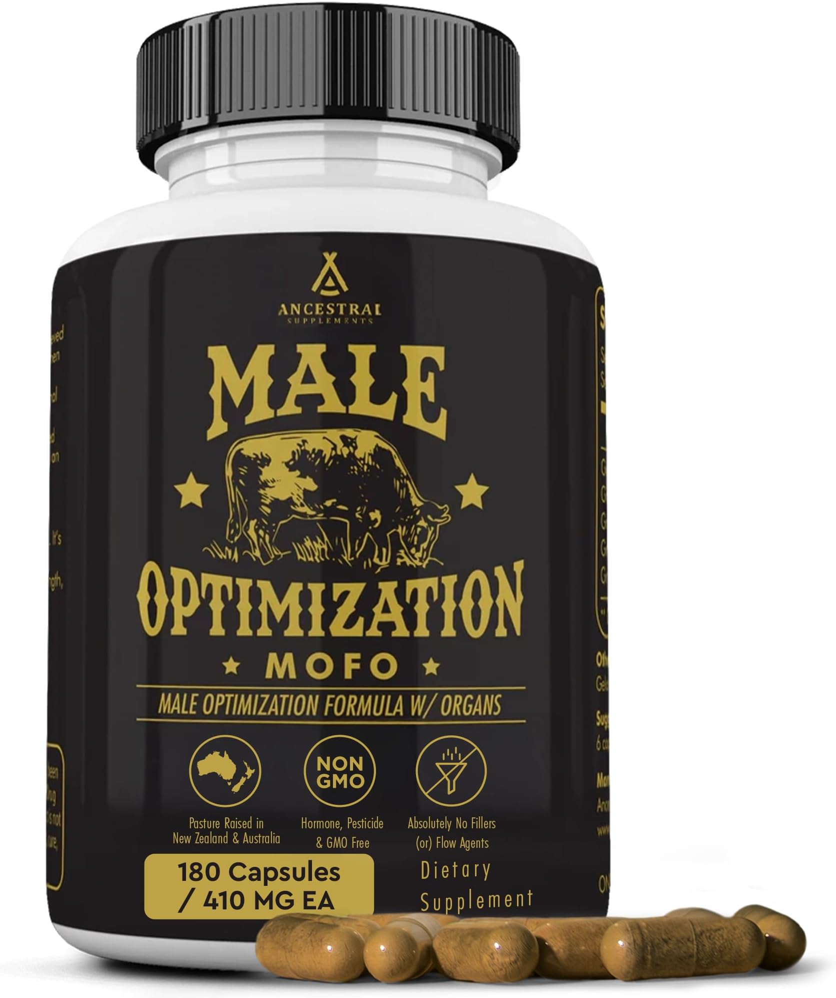 Mofo, Supplements for Men Support Testosterone Levels and Overall Men's Health and Wellness, Non-GMO Grass Fed Beef Organ Supplement with Liver, No Fillers, 180 Capsules