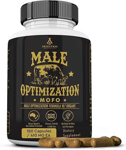 Ancestral Supplements Mofo, Supplements for Men Support Testosterone Levels and Overall Men’s Health and Wellness, Non-GMO Grass Fed Beef Organ Supplement with Liver, No Fillers, 180 Capsules