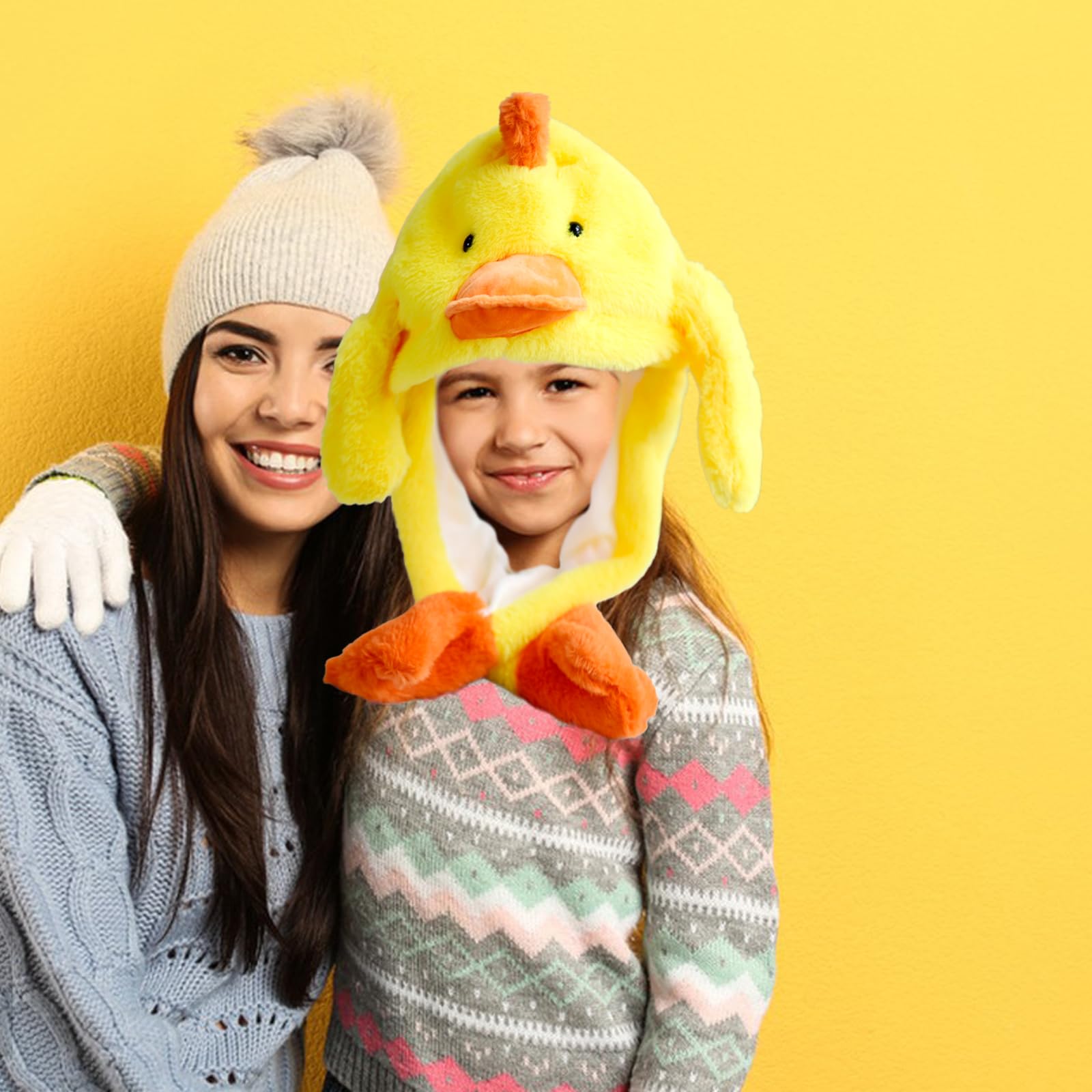 HSYWSH Yellow Duck Hat with Moving Ears Animal Hat Ear Moving Jumping H-at Kids Plush H-at Funny Ha-t with Mo-ving E-ars Warm Winter for Kids Adults Festival Cosplay Costume Gift - Image 4