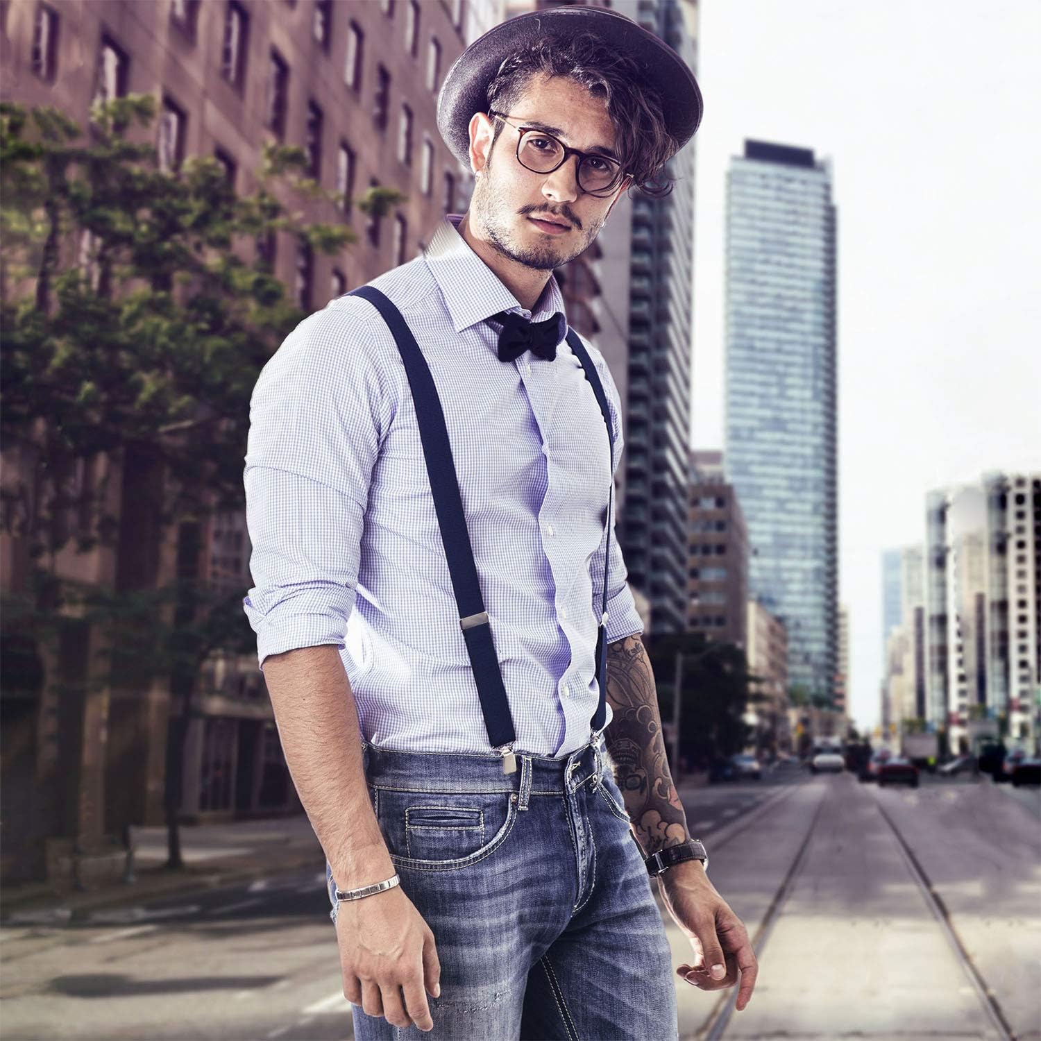 DonDon Set de tirantes y pajarita para hombre, forma de Y, ancho 3,5 cm, hecho a mano - Elegante accesorio para boda, fiesta, smoking