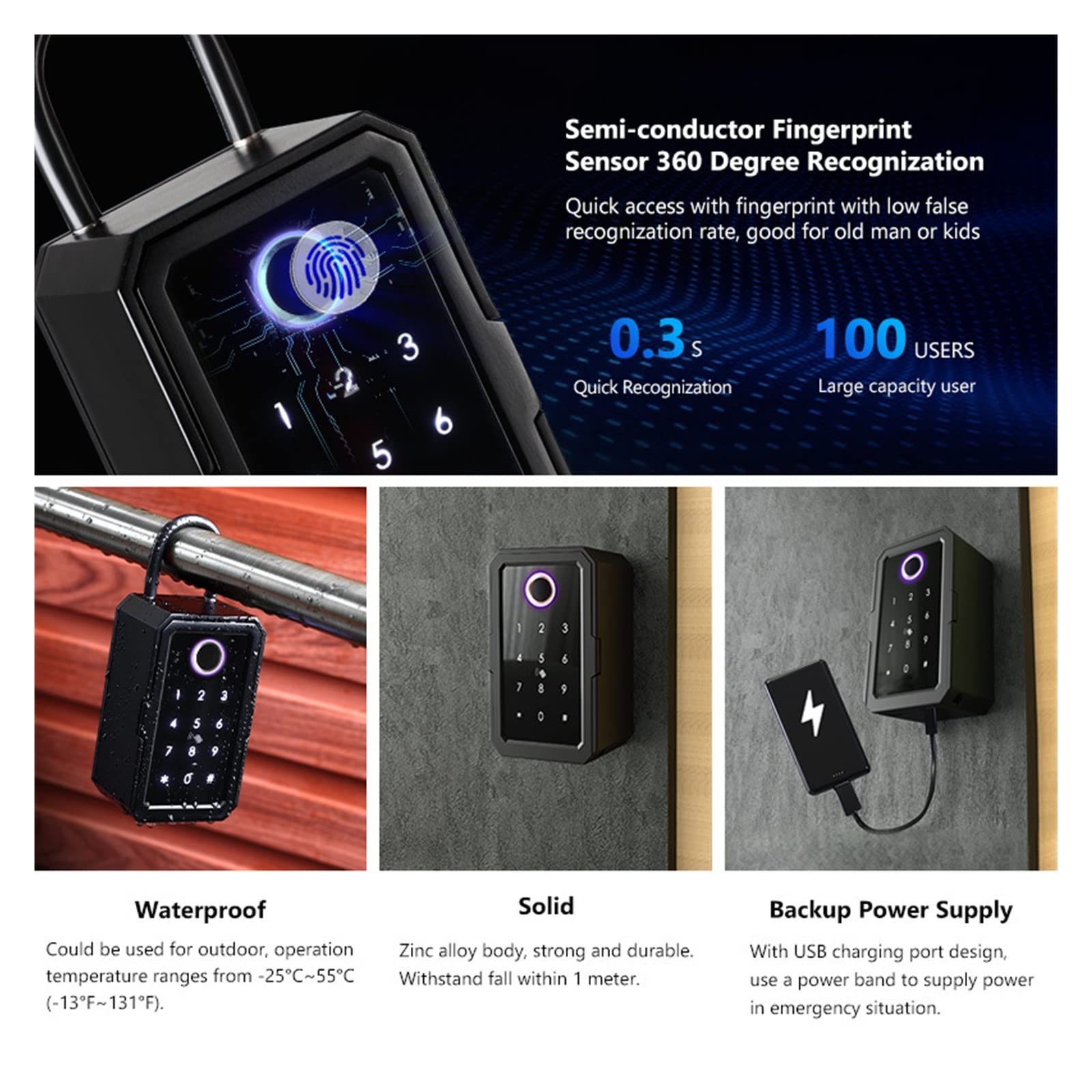 Cassetta di sicurezza, Cassetta Di Sicurezza For Chiavi Intellinti Con Accesso Remoto Impermeabile In Metallo For Hider Impronte Digitali Codice Digitale App Cassette Sicure(Tuya app)