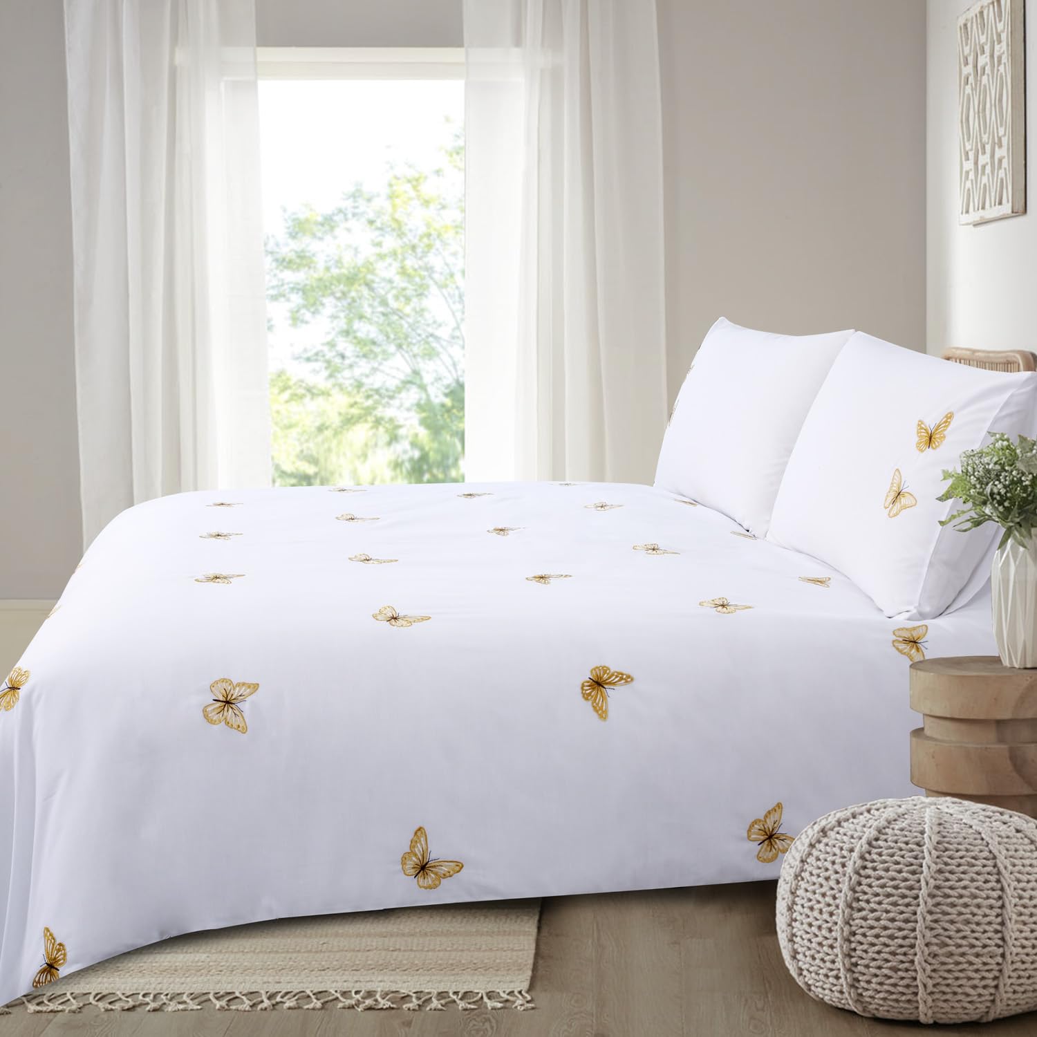 Chlophy Mustard Yellow Butterfly Duvet Cover Embroidered Double White Girls Spring Duvet Sets Luxury Elegant Pretty Kids - Image 2