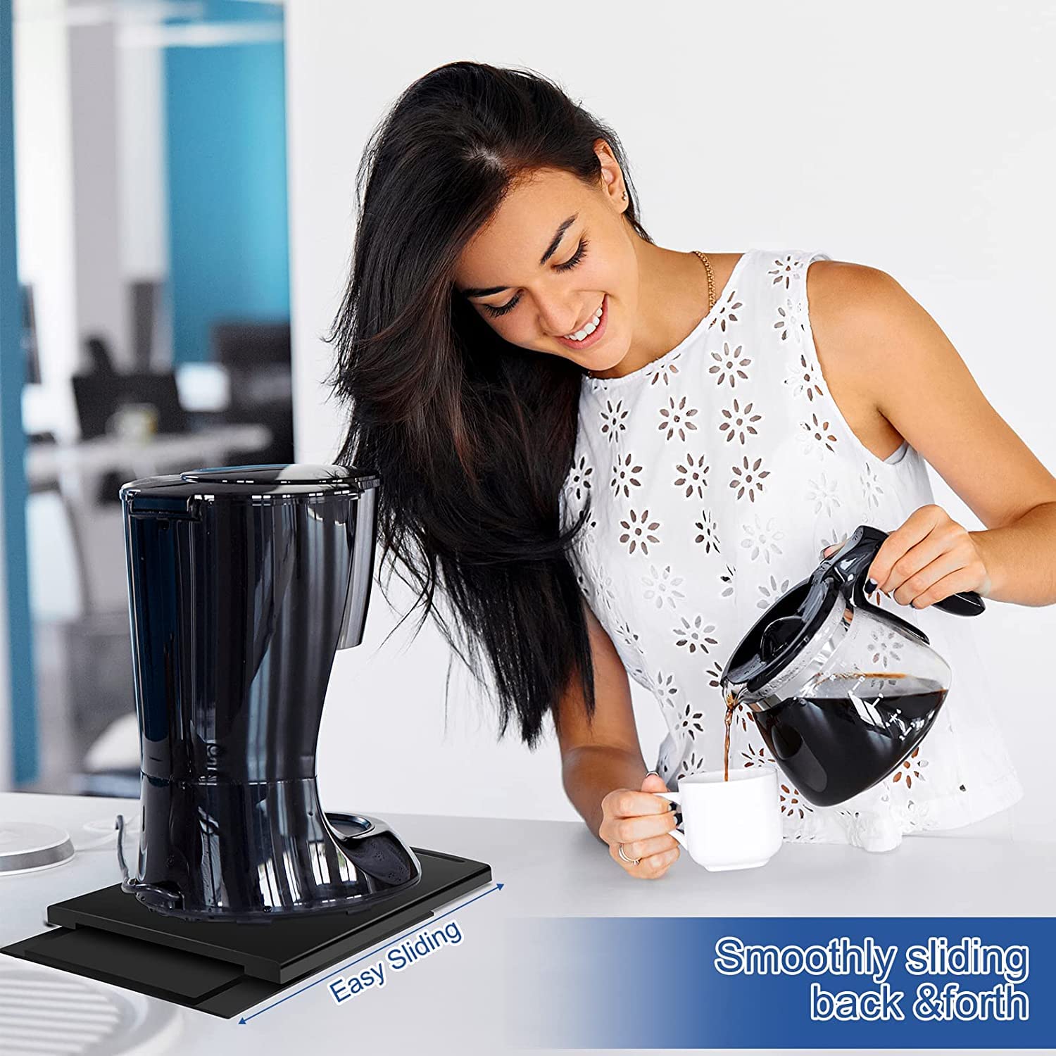 Tapis Coulissant Pour Machine à Café - 30,2x21,7 Cm - Noir - Support Glissant Sous Armoire - 14