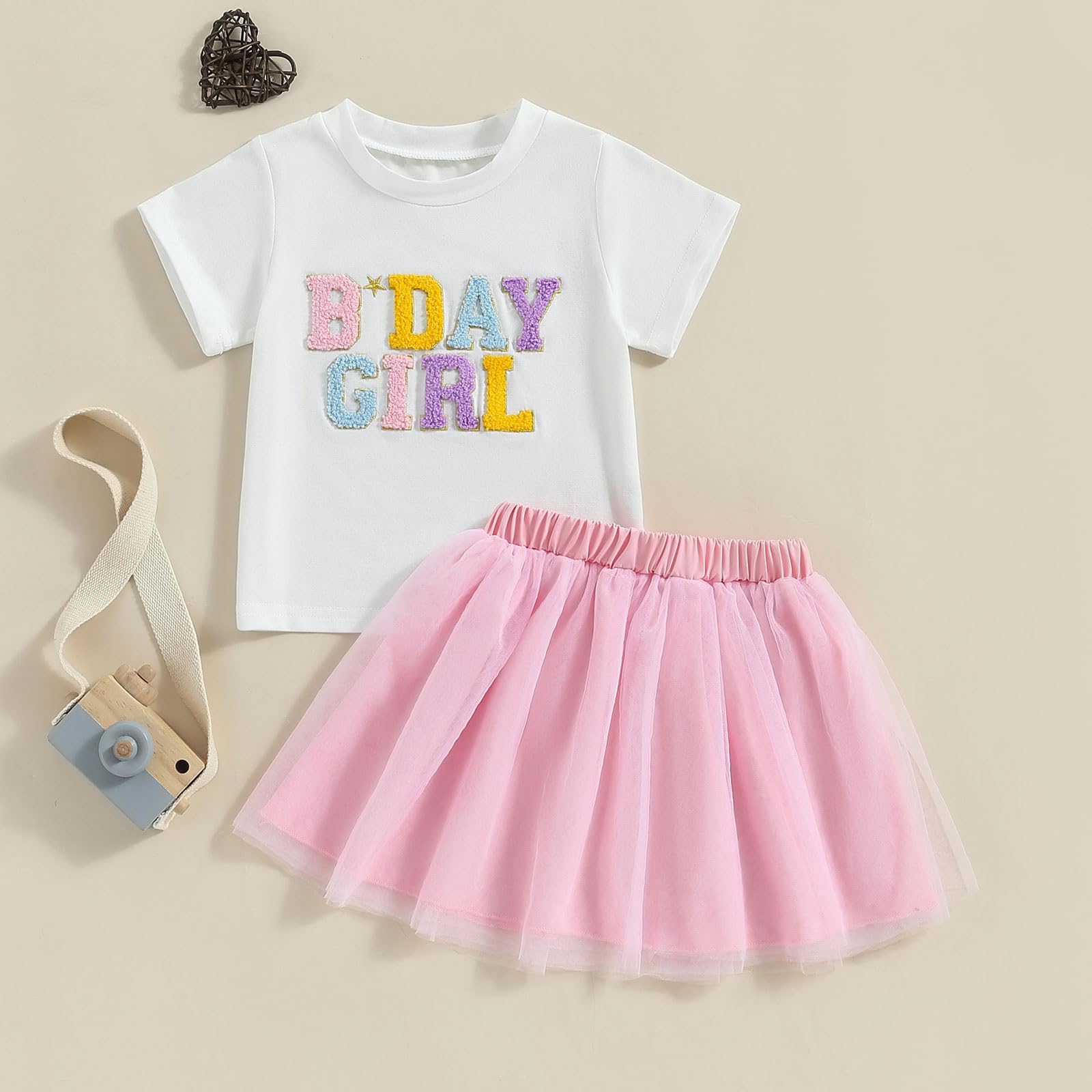 Baby Girl Birthday Outfit Embroidery Birthday Girl Shorts Sleeve Shirts and Tutu Skirts Set Baby Girl Birthdays Outfit (Pink, 5-6 Years)