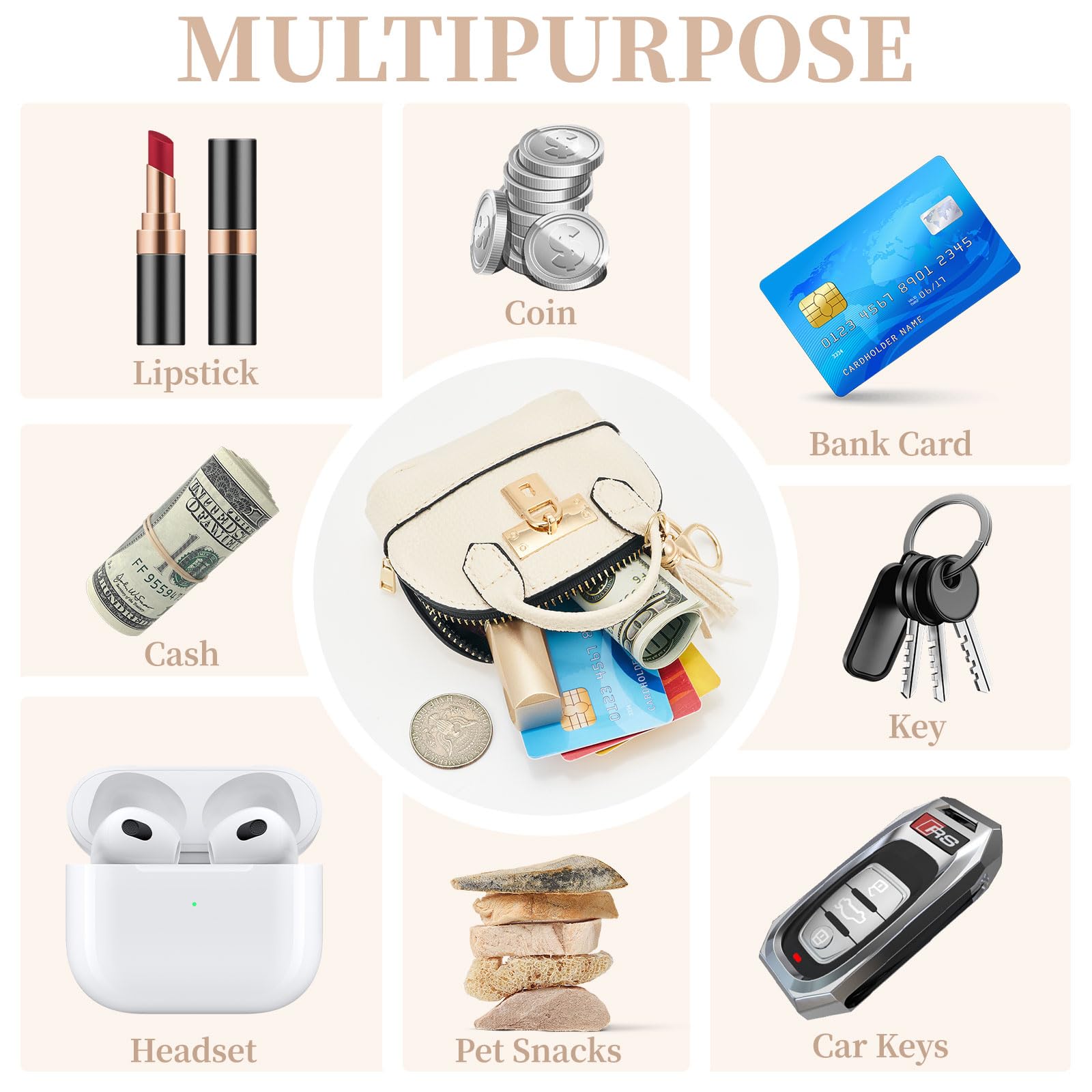 ZOUIQSS Coin Purse Mini Handbag Keychain for Women,Creative Pendant Keyrings Makeup Bag,Small Change Pouch Coin Purse Zipper() - Image 3