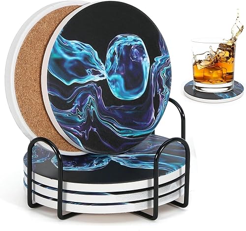 Juego de 6 posavasos de cerámica absorbente con soporte para bebidas y elegantes posavasos para decoración del hogar, mesa auxiliar, bar,