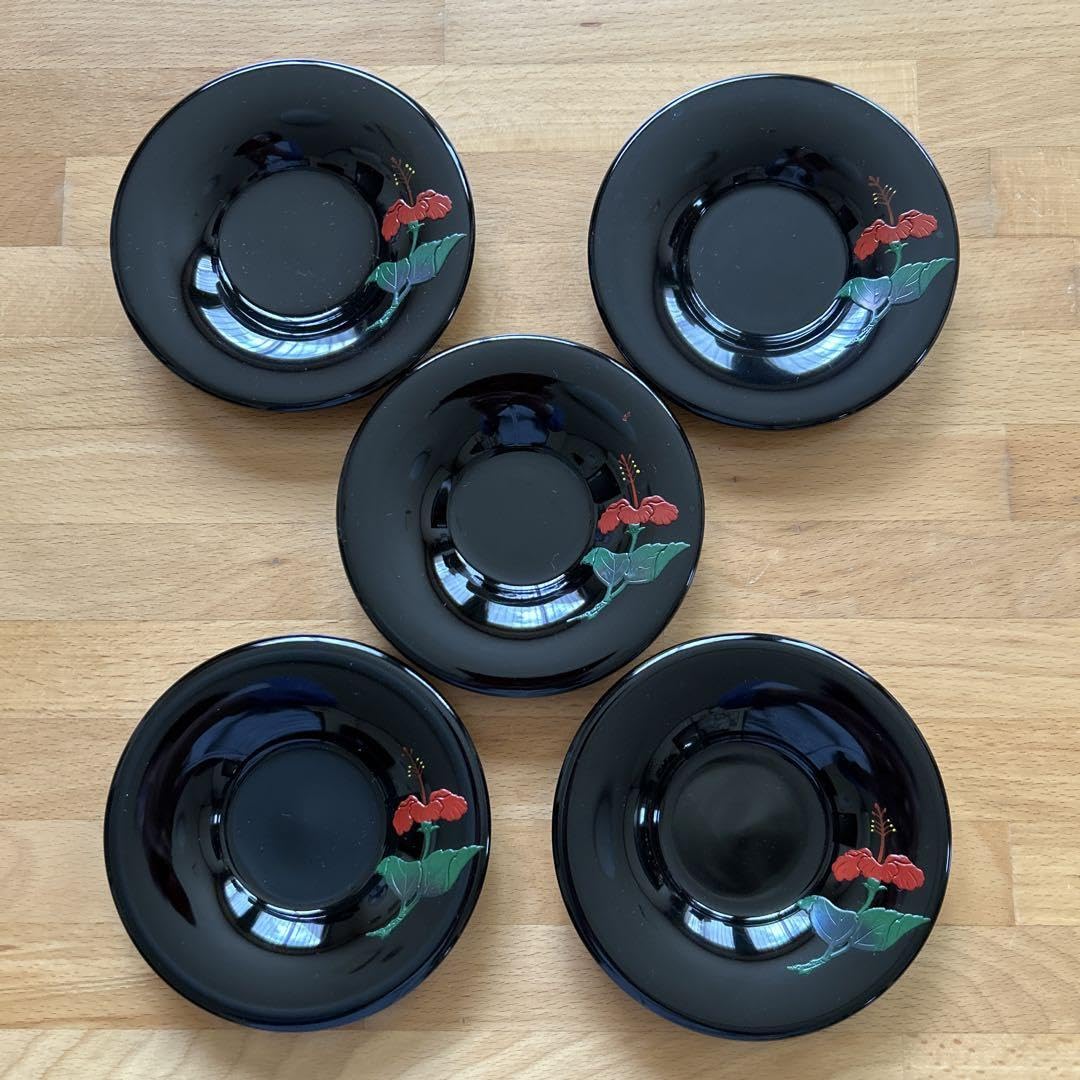 Amazon.co.jp: 琉球漆器 沖縄 茶托5枚 黒 ハイビスカス : ホーム＆キッチン