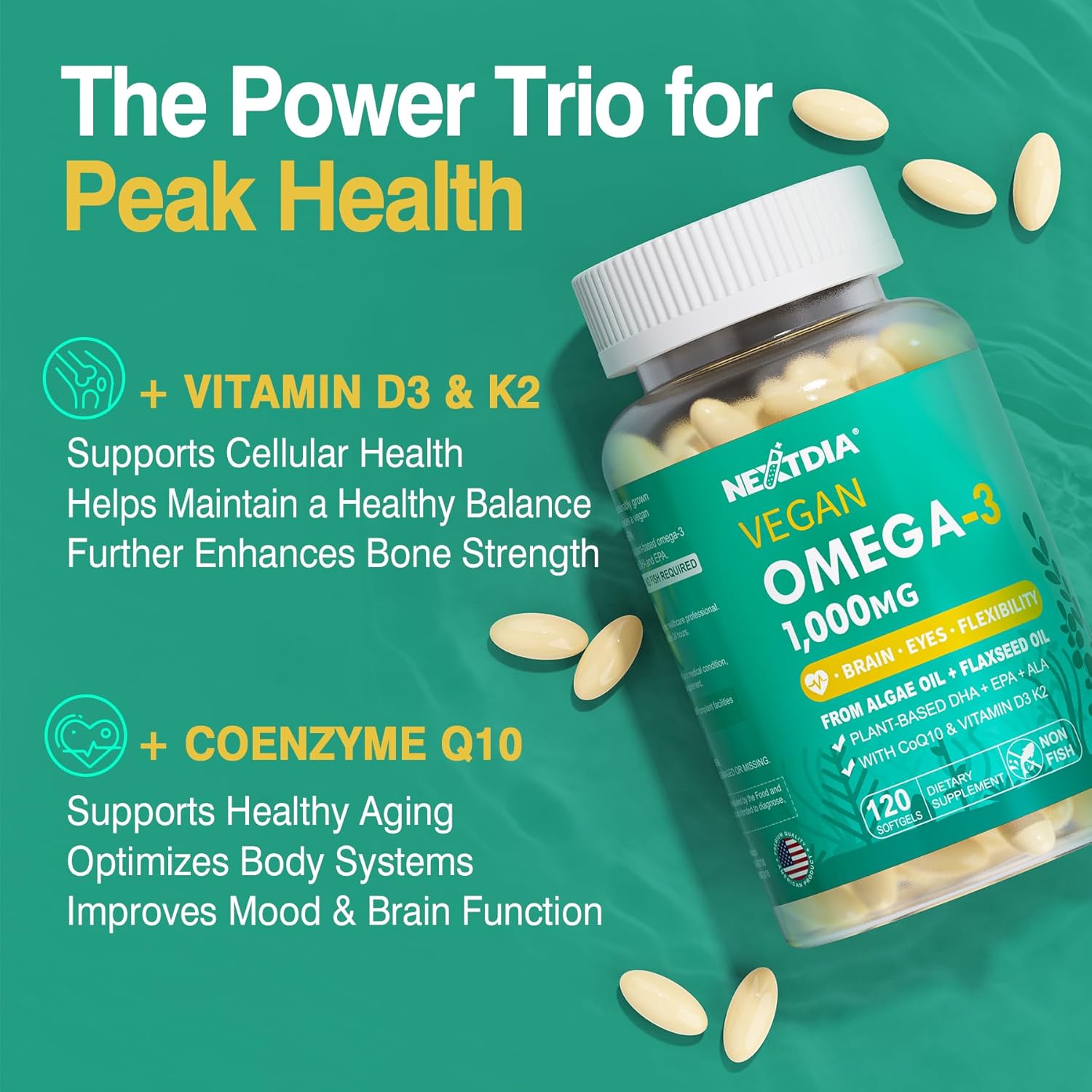 Nextdia Berberine Supplement 1500mg + Vegan Omega 3 Supplement 1000mg