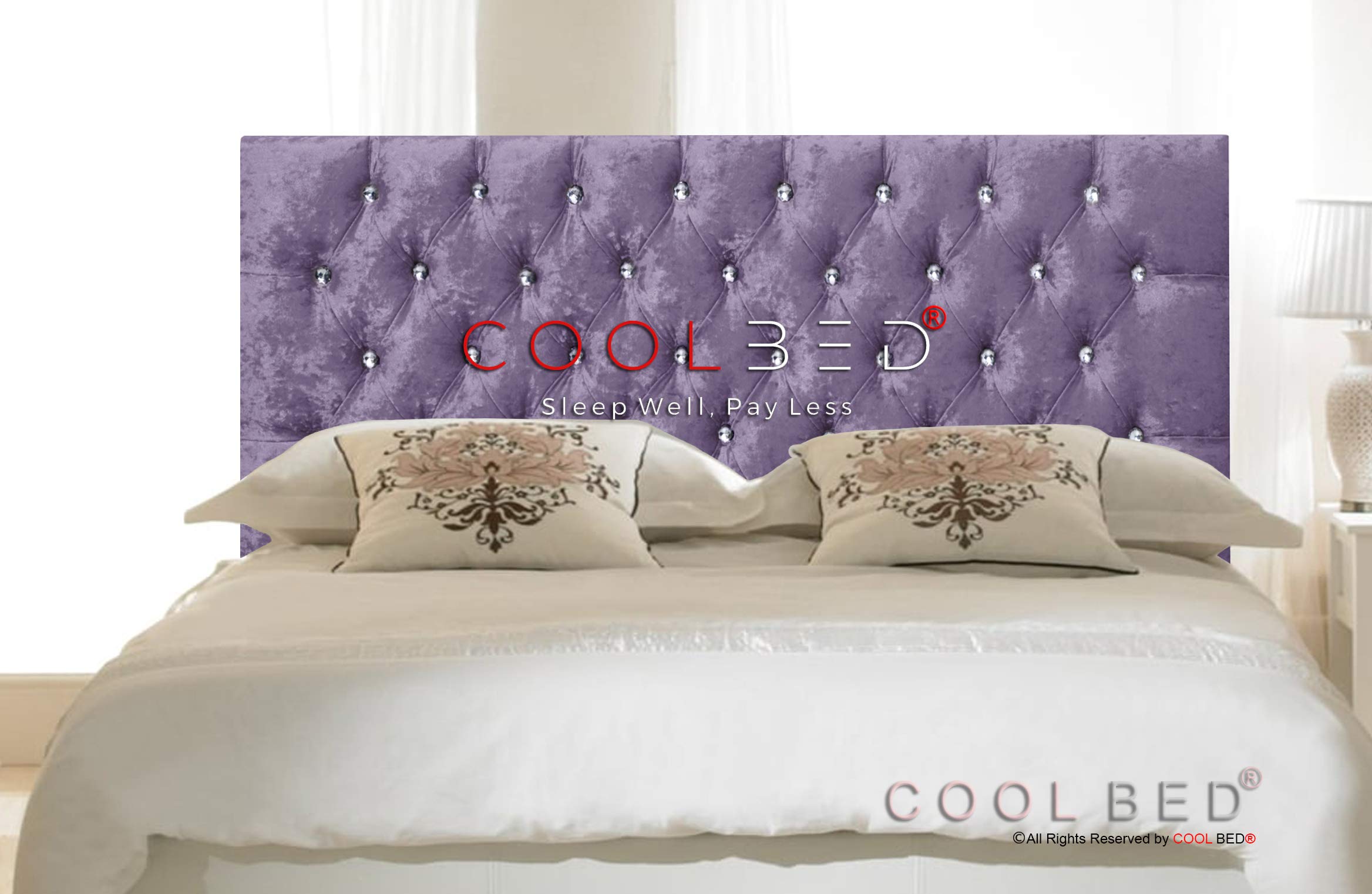CRUSHED VELVET 20" CHESTERFIELD HEADBOARD FOR DIVAN BED BASE (Purple, 4FT - SMALL DOUBLE)