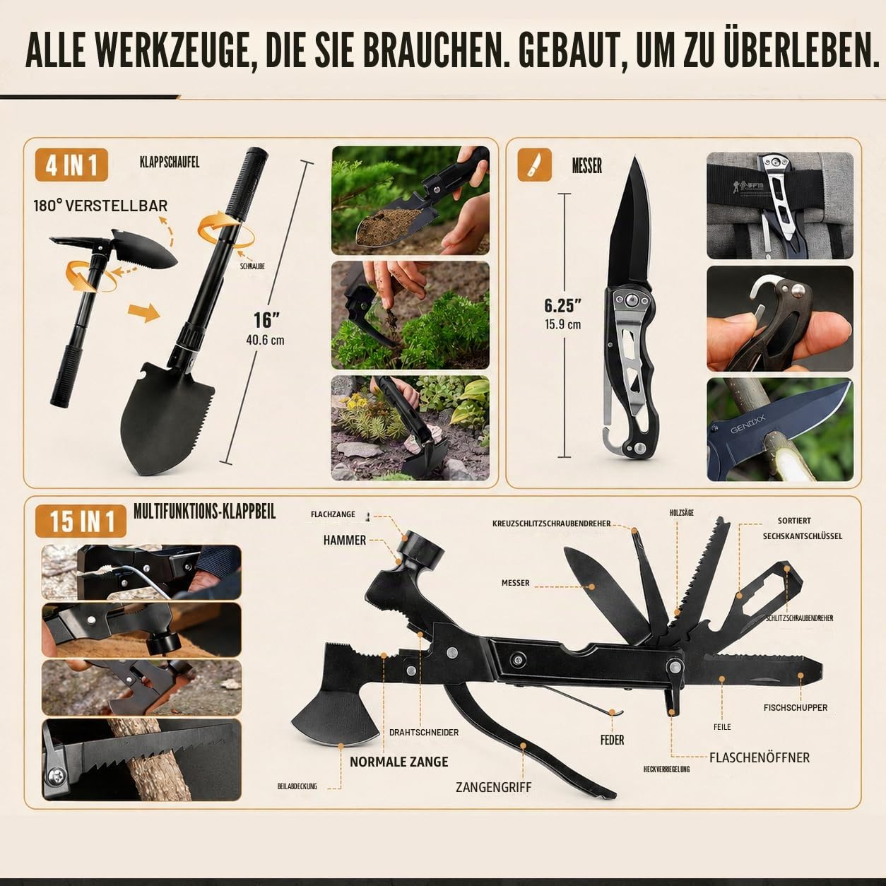 Überlebens-Set, 250 Teile, Erste-Hilfe-Set, Überlebensausrüstung mit Tasche, kompatibel mit Federsystem und Notfallzelt, Notfall-Set für Erde, Abenteuer