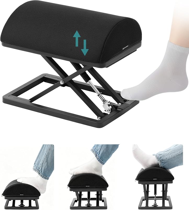 Step-to-Adjust Foot Rest—Truly Infinite Height, No Bending Needed | 2.7-13.1" Stepless Height | Washable | Ergonomic Under Desk Footrest Support for Work & Office Comfort | Home/Gaming/Study