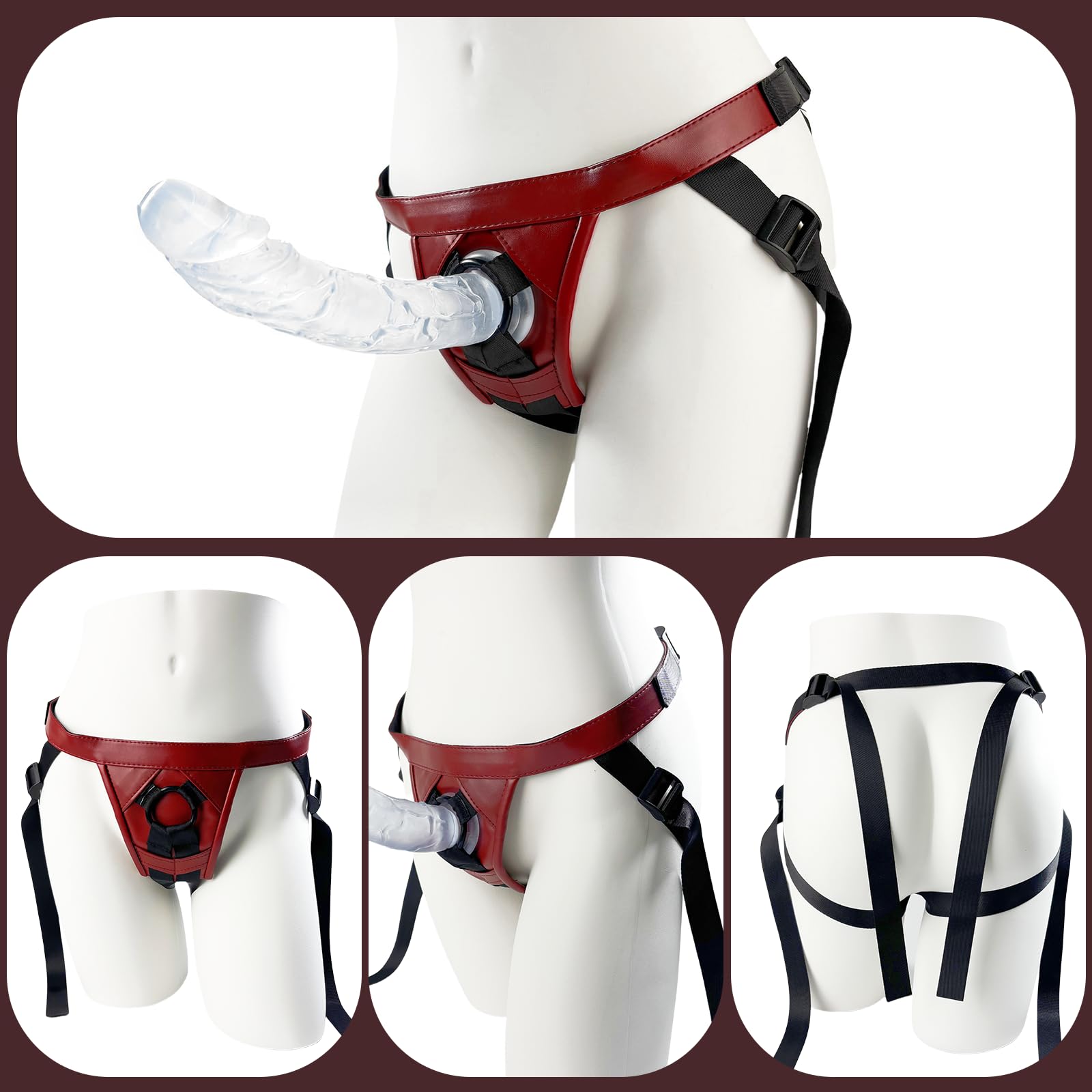 Strap On-Harness Lesbiche, Masturbatore Cintura con Cinghia Lesbica, Kit Realistico Strap On per Uomini e Donne Ventosa con Cintura, Dildo Realistici Sex Toys Anali, con Dildo Trasparente da 21.5cm, L