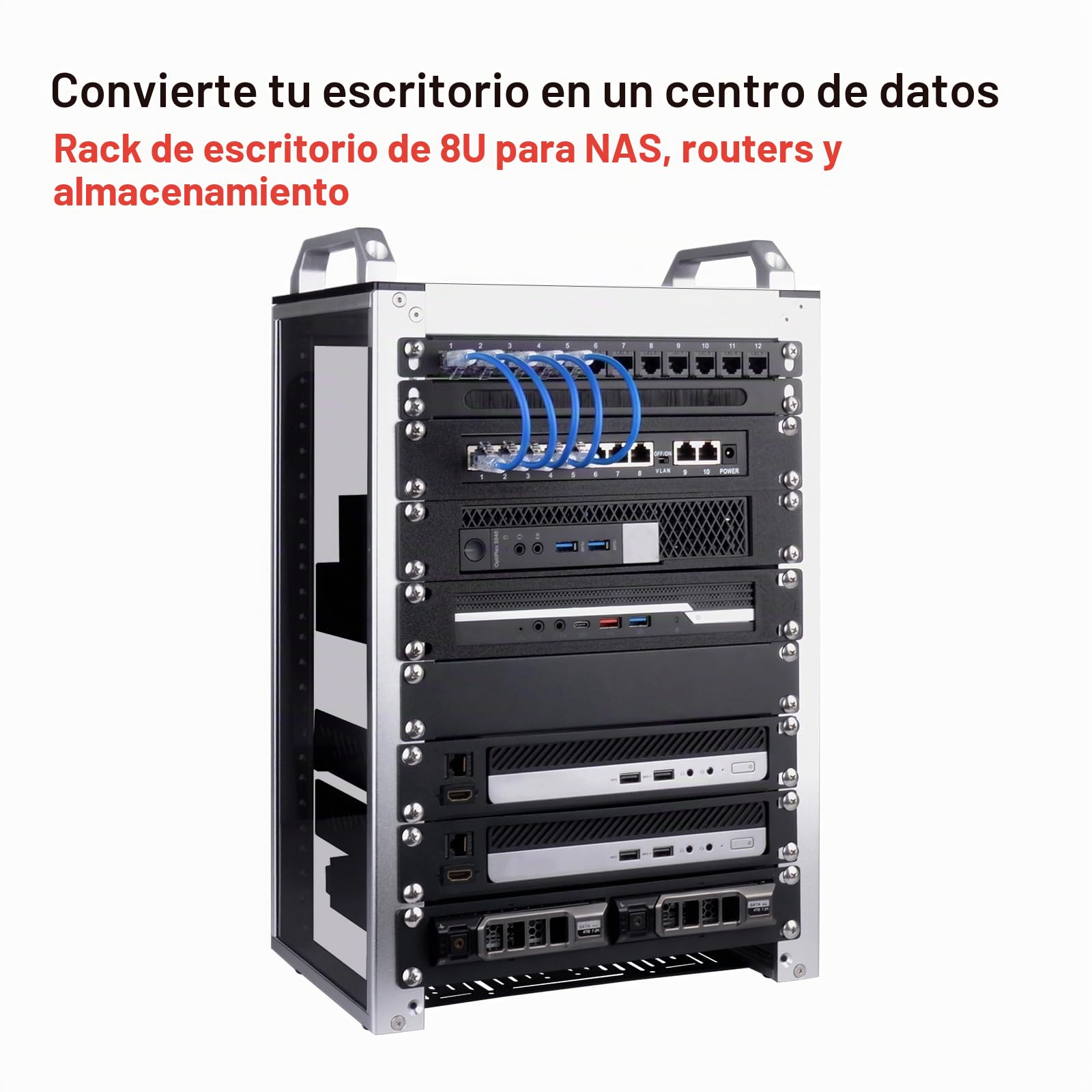 DeskPi Gabinete de servidor 8U, estante de servidor de 10 pulgadas para equipos de red, servidores, audio y video, funda de montaje en rack DeskPi RackMate T1