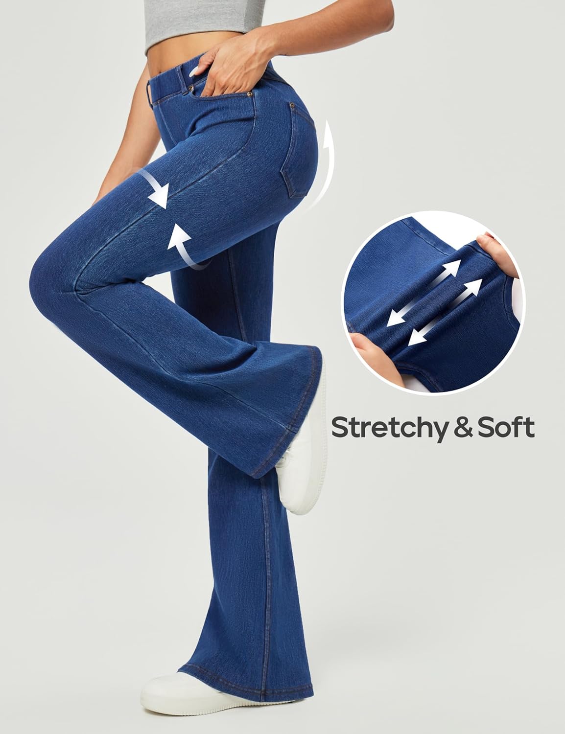 Heathyoga Stretchy Bell Bottom Jeans for Women Trendy Pull On Bootcut Flare Jean Leggings Jeggings for Women with Pockets - Image 3