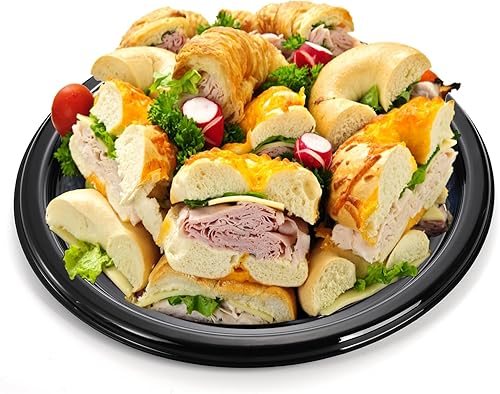 Miniatura 4 de Frcctre Paquete de 6 bandejas de plástico de 16 pulgadas con tapa transparente, bandejas redondas resistentes para servir aperitivos, bandeja de