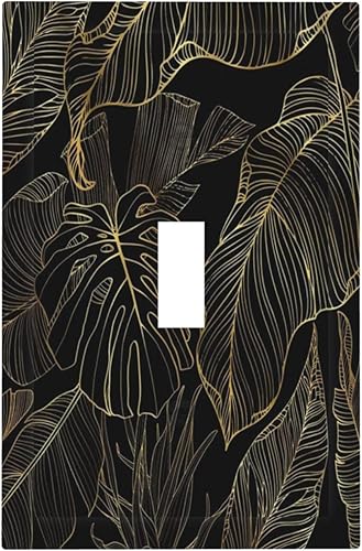 Miniatura 2 de Cubierta de interruptor de luz de palanca de hojas tropicales negras y doradas, hoja de palmera, decoración de 1 cuadrilla, placa frontal eléctrica