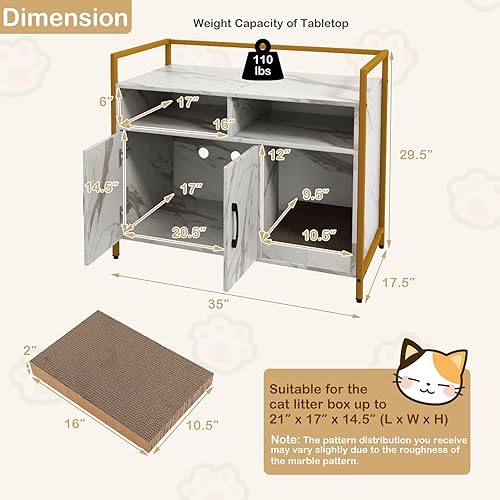 Miniatura 5 de Giantex Caja de arena para gatos, mueble oculto para baño de gatos con entrada frontal, rascador para gatos, armario de almacenamiento de 2 puertas,