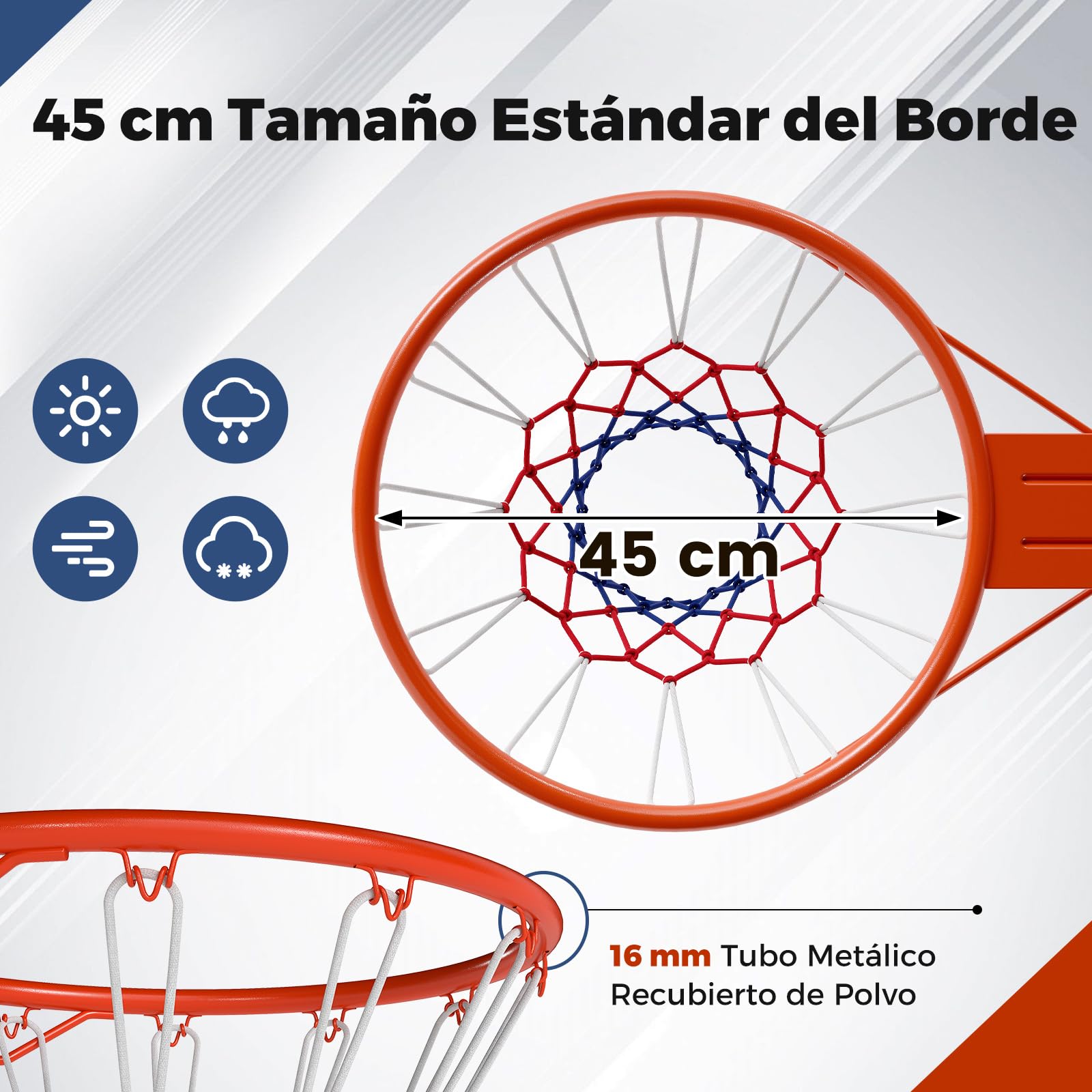 COSTWAY Aro de Baloncesto de 45 CM, Pared con Doble Resorte, Canasta Baloncesto Pared, Basketball Hoop Interior y Exterior para Niños y Adultos