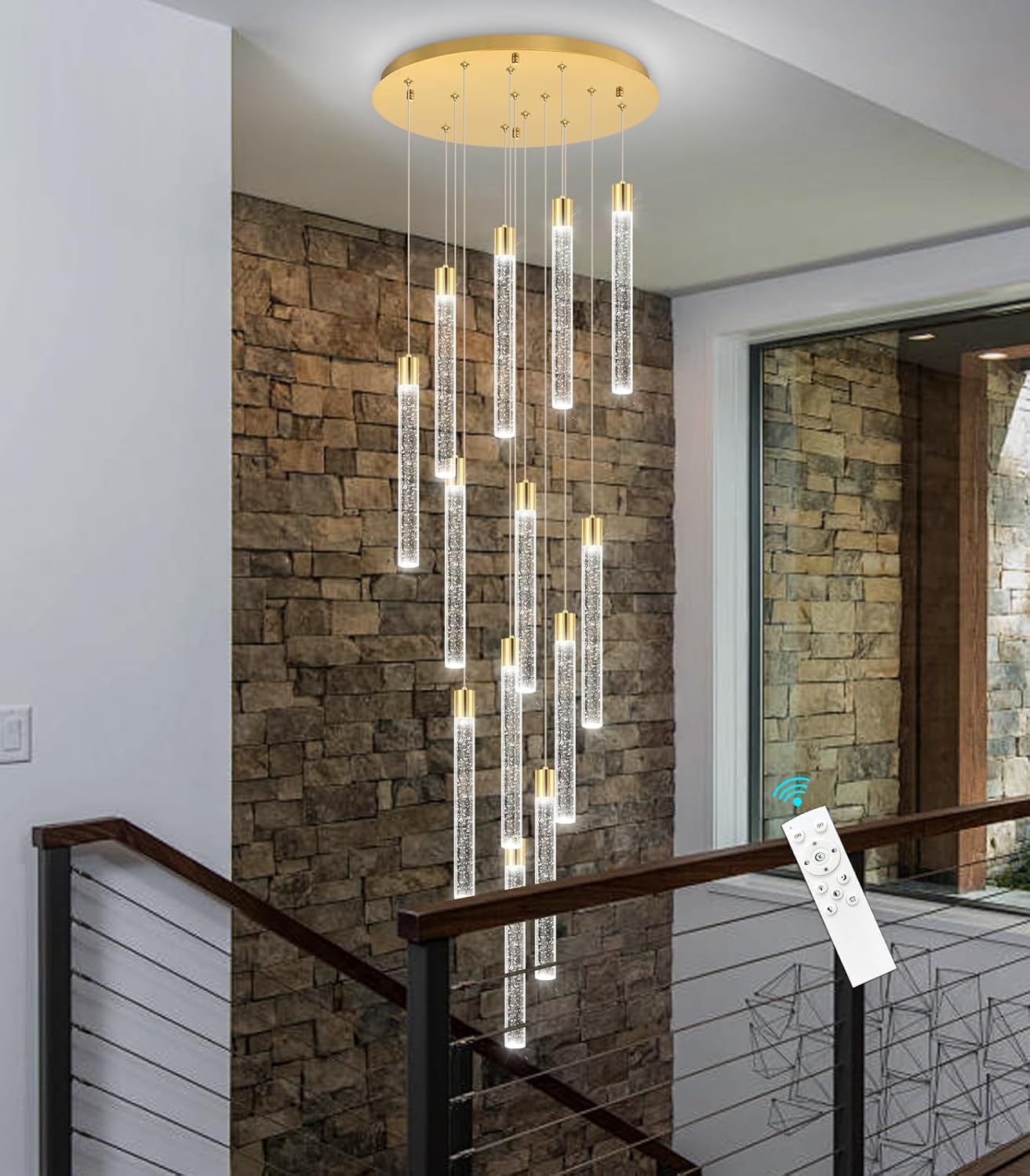 13-Light Long Large Modern Led Crystal Chandeliers Modern Spiral Chandeliers High Ceilings Chandelier for Staircase Foyer Gold