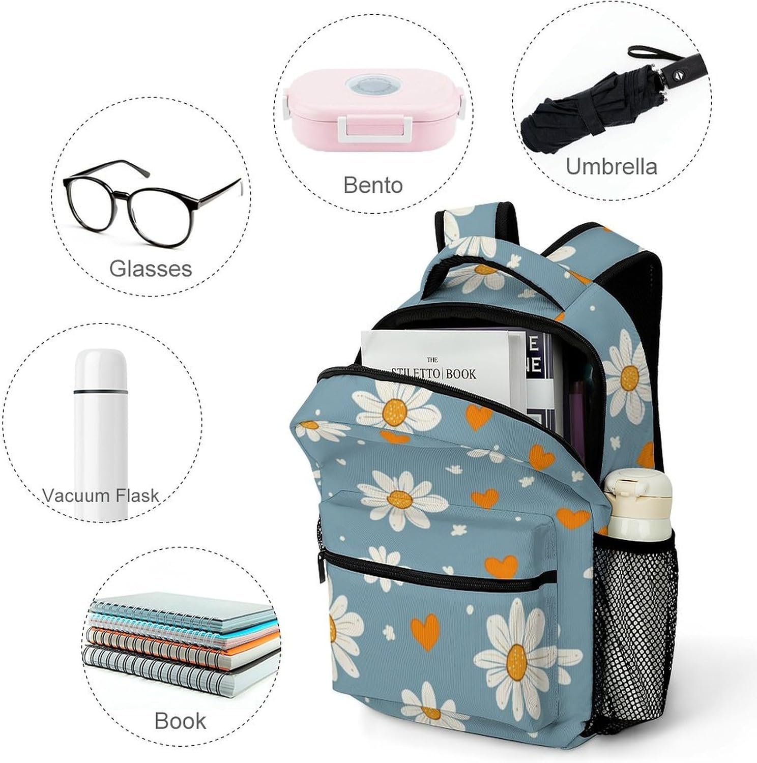 Daisy Flower Laptop Backpack Lightweight Travel Daypack Shoulder Bag for Men Women