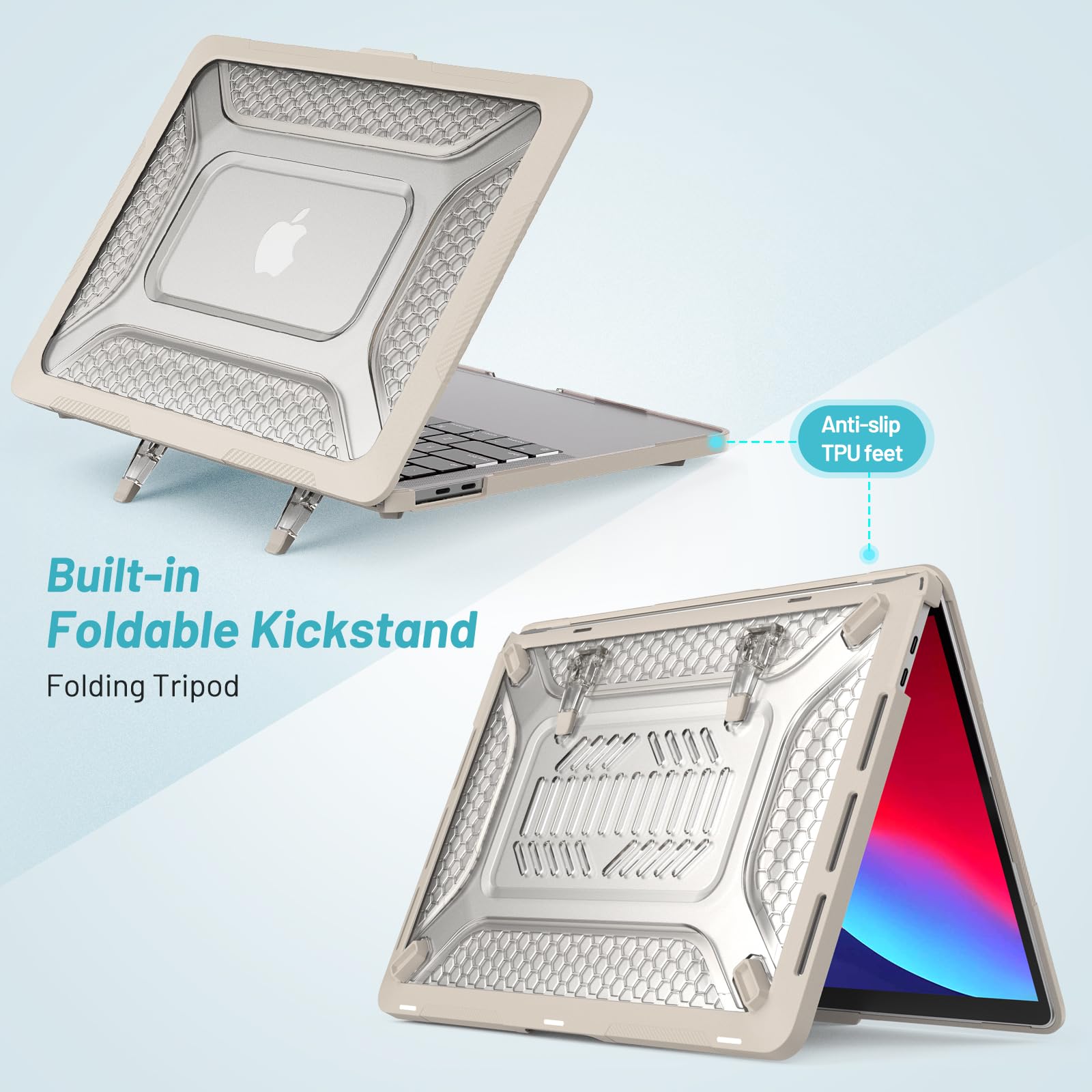 Custodia Hybird compatibile per MacBook Pro 13" 2022/2020/2018, guscio rigido classico in PC a nido d'ape + custodia in TPU con cavalletto pieghevole