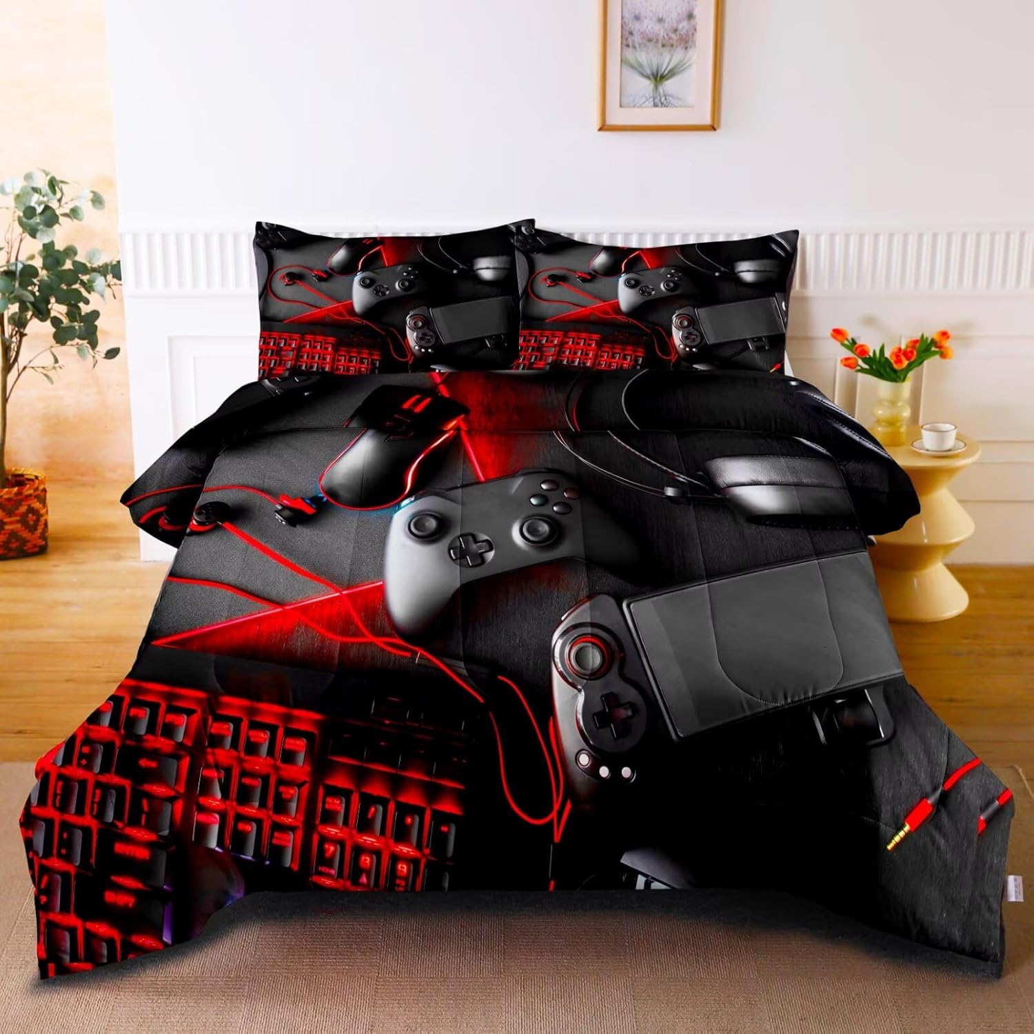Gaming Comforter for Boys Teens,Game Bedding Sets Twin,Kids Gamer Comforter Set,Video Game Bedroom Bed Set Controller Duvet All Season 3 Piece
