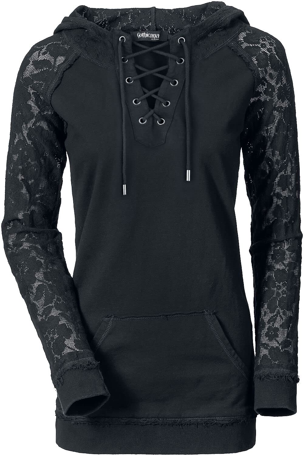 Gothicana by EMP Damen schwarzer Kapuzenpullover mit Spitze