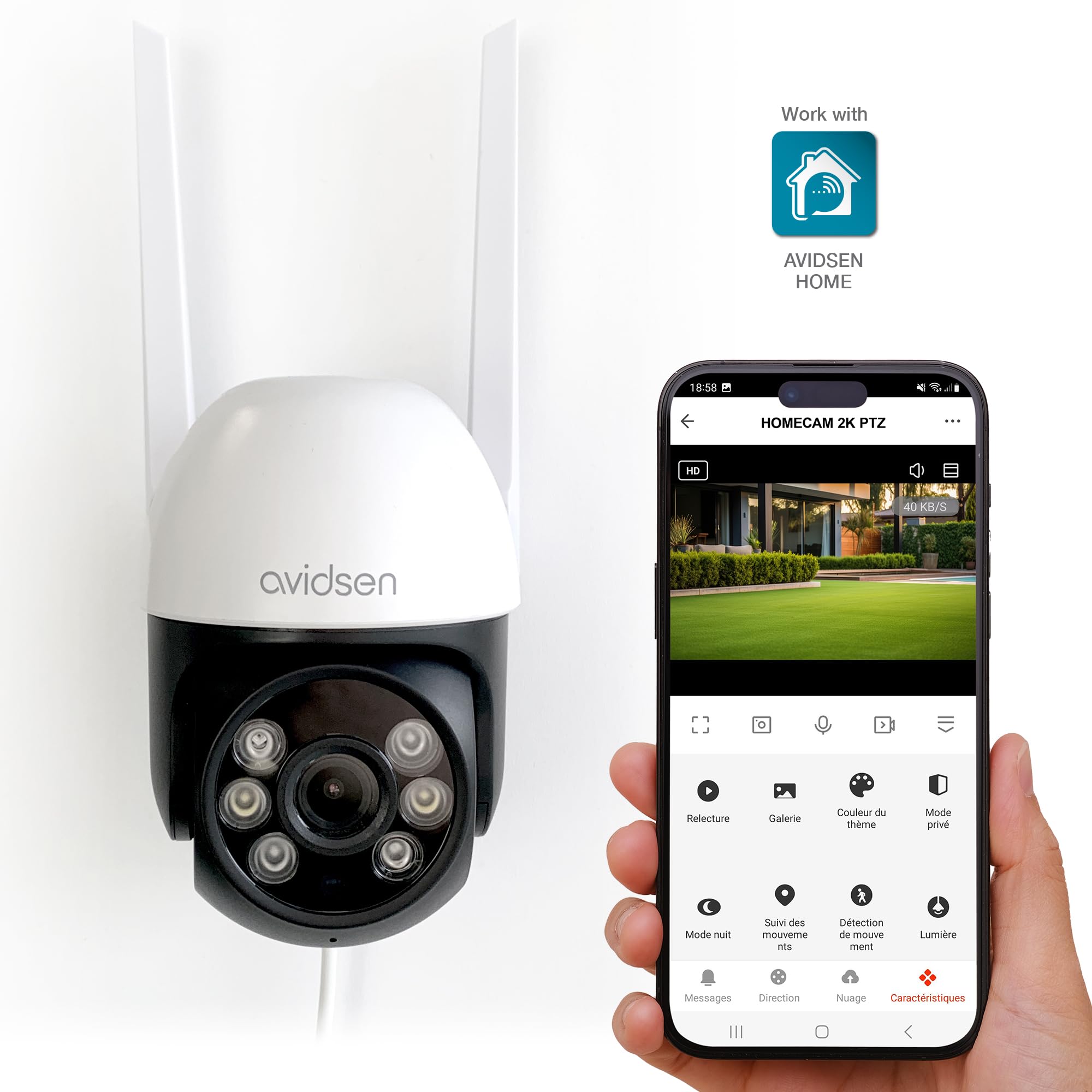 Avidsen Kamera bezpieczeństwa HomeCam Full HD 2K zewnętrzna zmotoryzowana 360° WiFi Darmowa aplikacja Home Night Vision Detekcja ruchu oświetlenie Zintegrowana Syrena 127154
