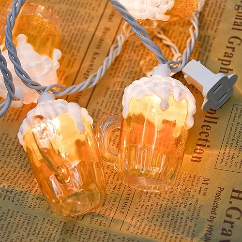 Miniatura 3 de Oviejo Guirnalda de luces de taza de cerveza 3D decoración del día de San Patricio 85 pies con 10 tazas de cerveza luces conectables de verano para