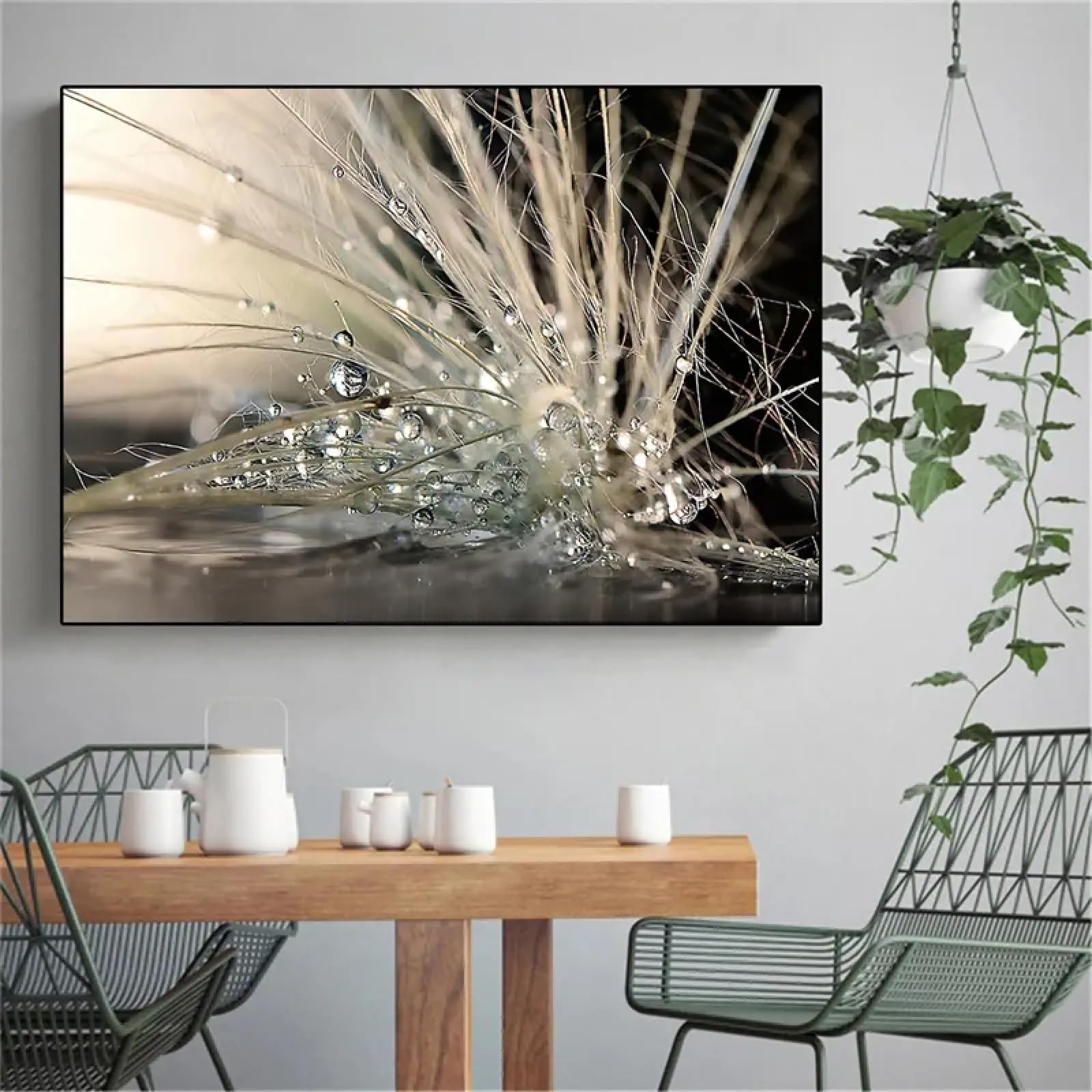 Zhadongli Art With Frame Morning Water Beads Canvas Paintings Water Drops After Rain Posters And Prints Lanscape Wall Picture For Room Home Decor 70X100cm(28X39in) Blackframe