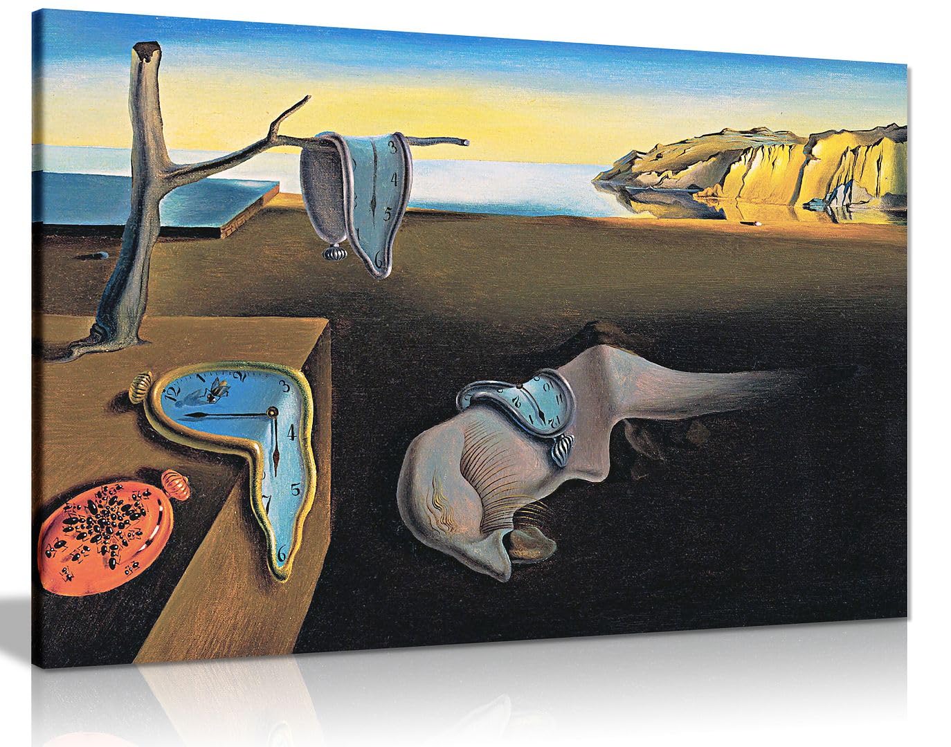 Panther Print Multicolor Large Framed Canvas Wall Art For Walls, Salvador Dali Persistence Of Time, Special Occasion Print (36X24 Inches)