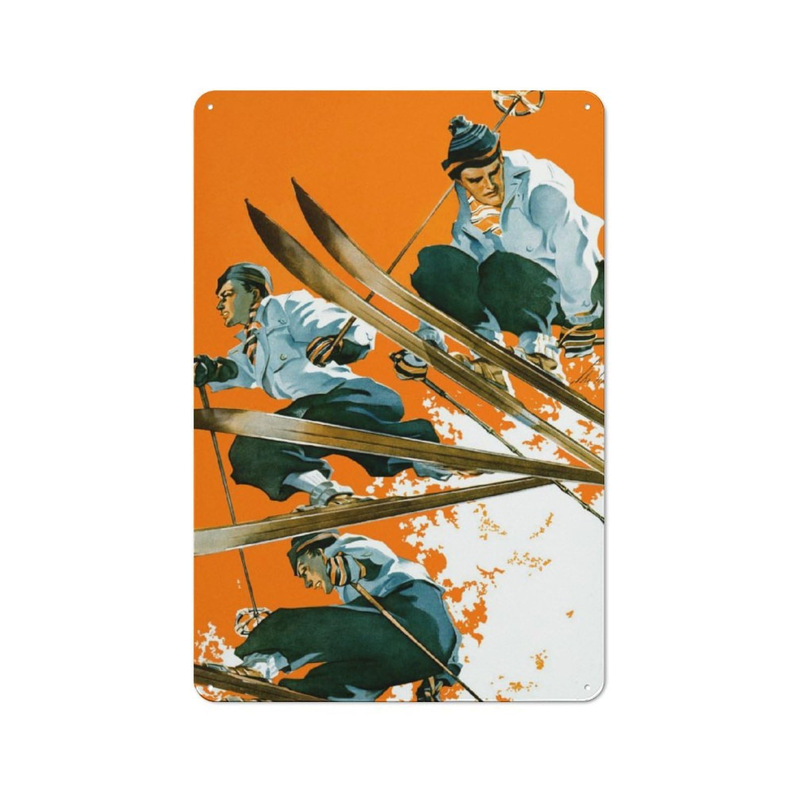 Junmoney Ski Jump Rustic Tin Wall Plaque 30X20cm For Guest Room Or Hallway, For Garage, Workshop And Man Cave Decoration