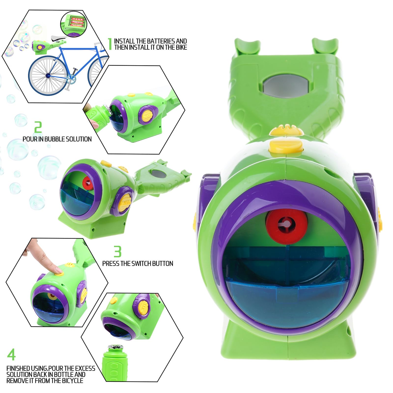 Leuchtende automatische Seifenblasenmaschine für Kinderfahrradbefestigungsmaschine für Gartenaktivitäten, Fahrradzubehör für Kinder, Fahrradmontagemaschine