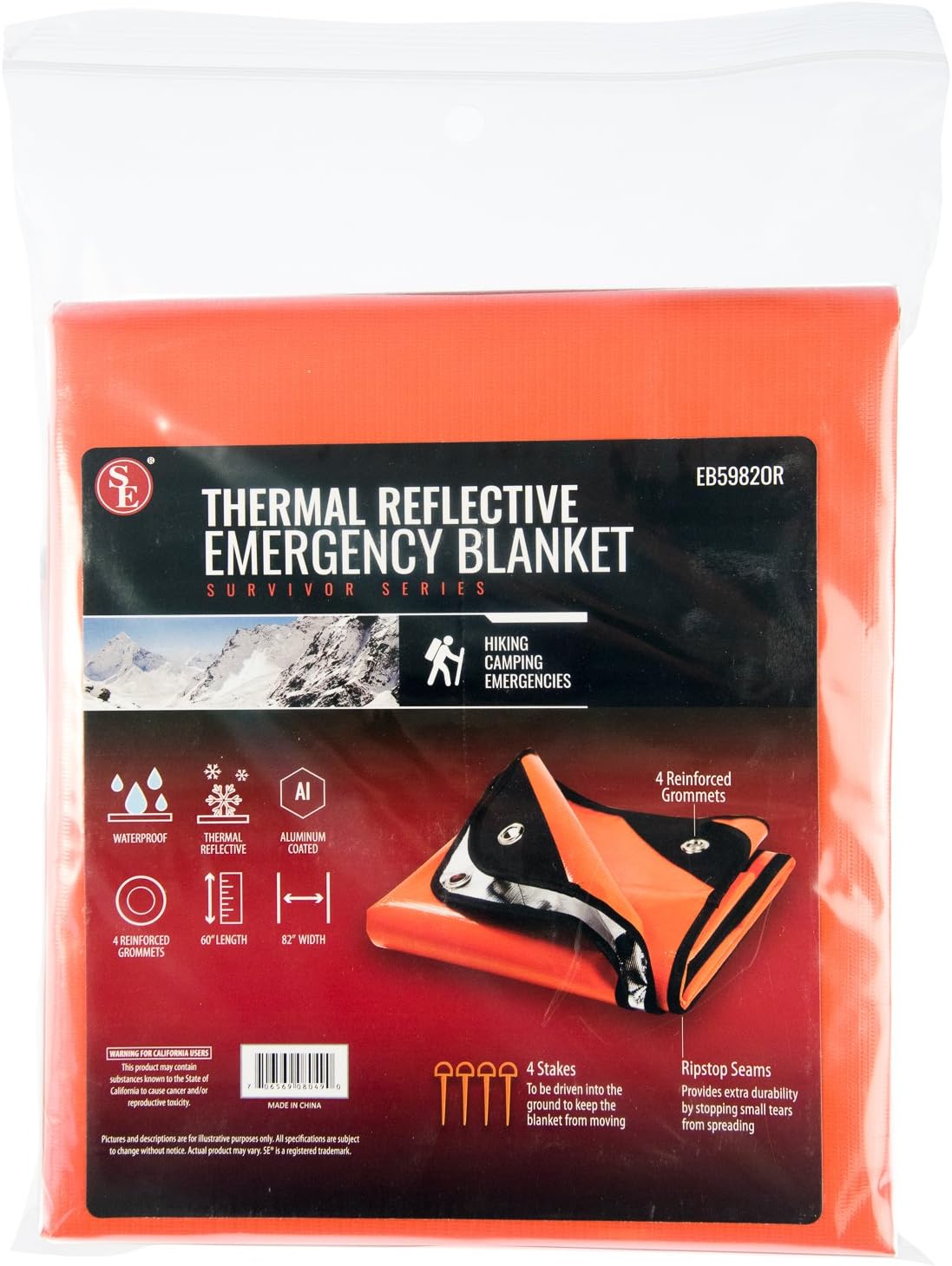 SE Survivor Series Extra Heavy-Duty Thermal Reflective Emergency Blanket - EB5982OR