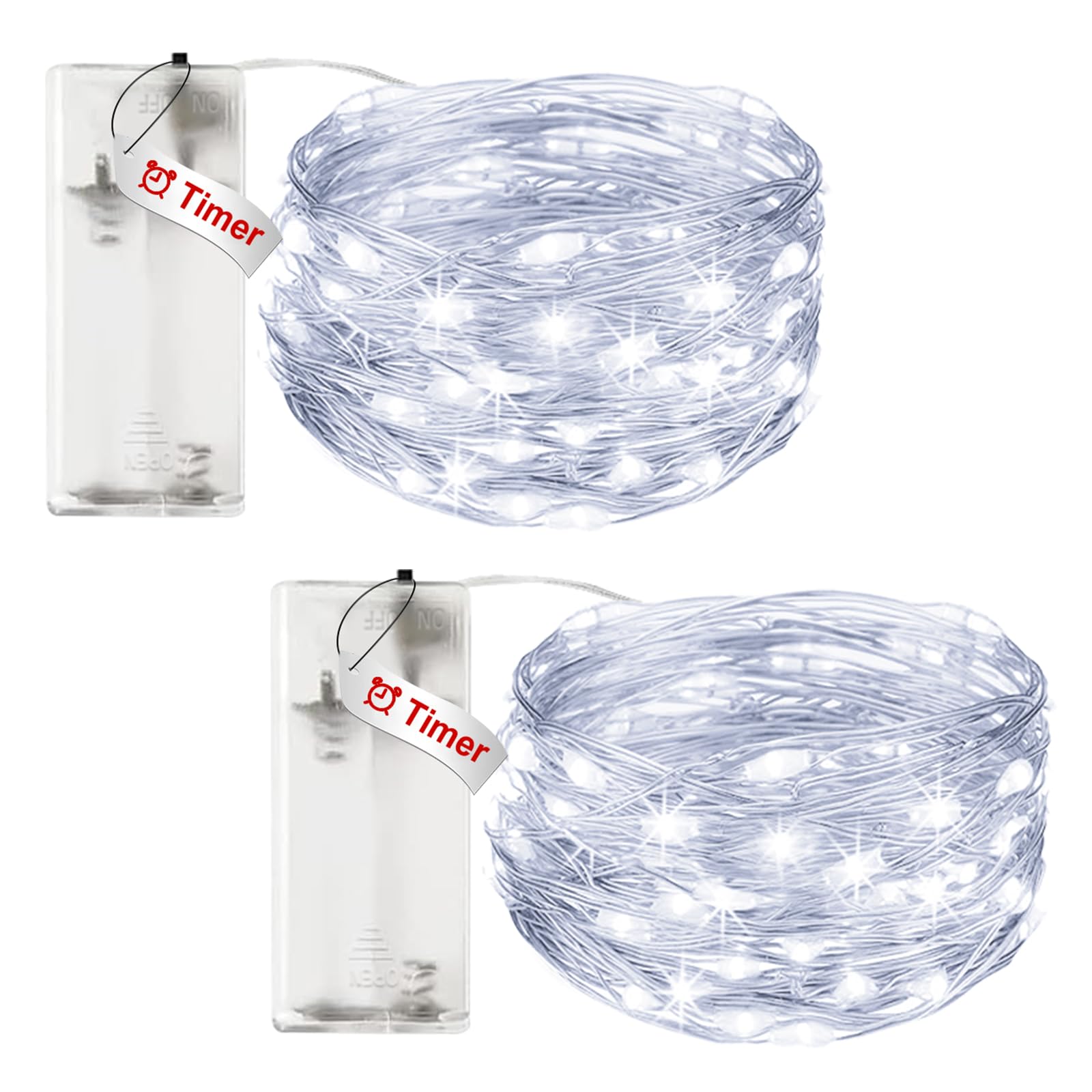 litogo 2 Pack Battery Fairy Lights Indoor with Timer, 3 M 30 LED String Lights Battery Operated, Copper Wire Christmas Lights Waterproof for Bedroom Party Wedding Decorations, Cool White