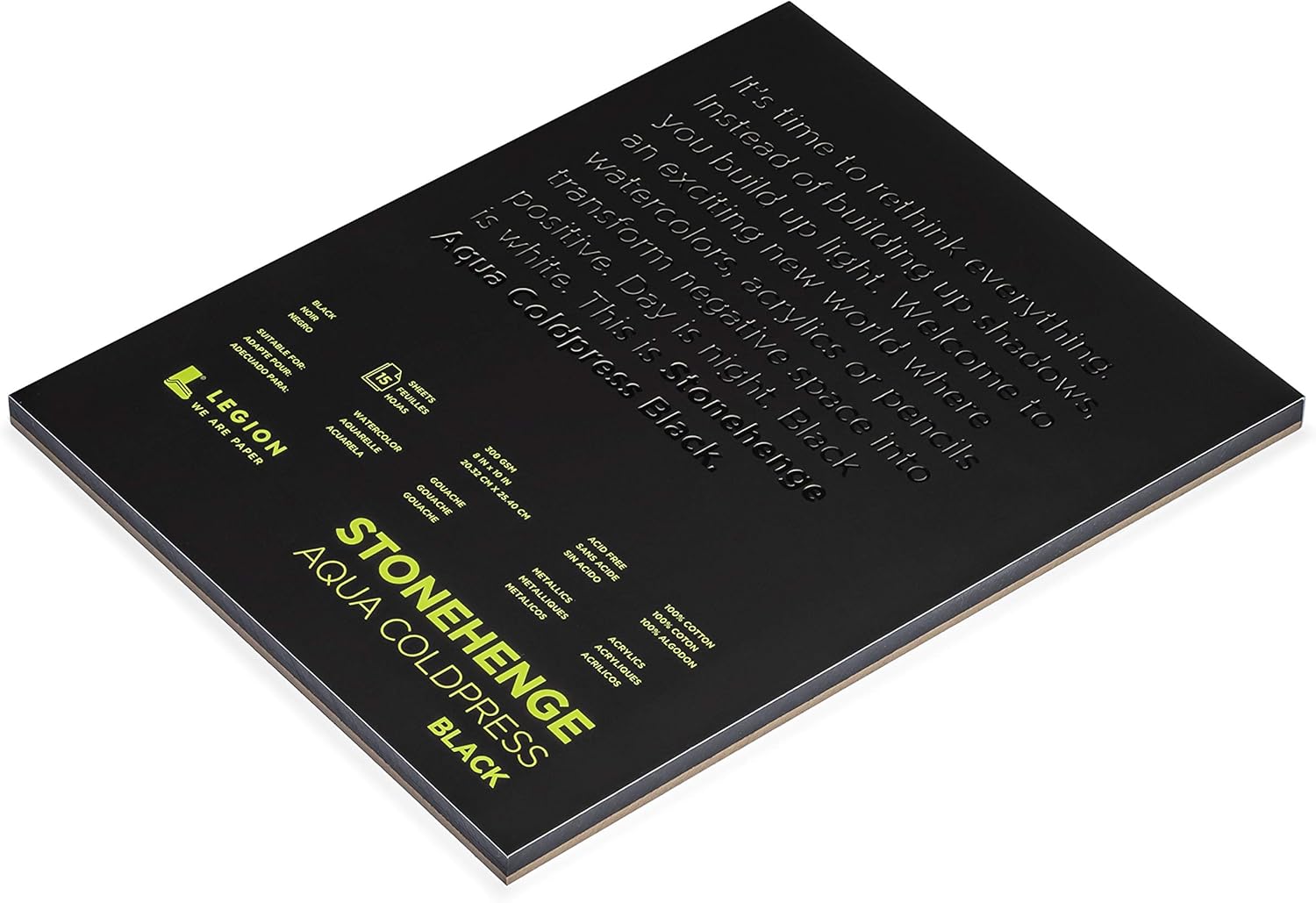 Stonehenge Aqua Black Medium Weight Pad, 140lb, Coldpress, 8 x 10 Inches, 15 Sheets for Wet and Dry Media