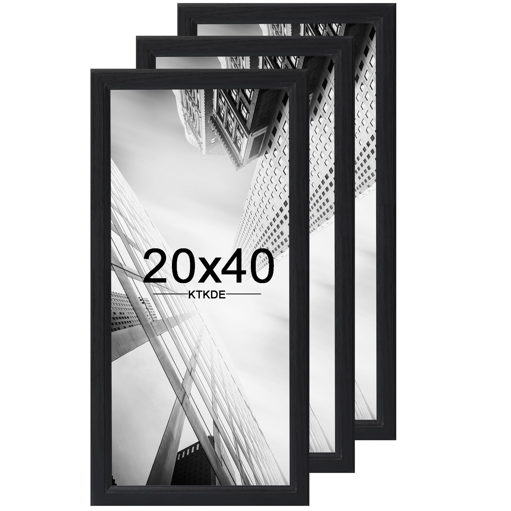 ktkde 20x40 picture frame set of 3, poster frame wooden black 40 by 20 in for pictures and art prints, exhibition, caffe large frame for photos, best gift