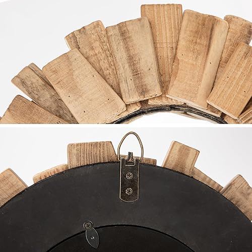 Miniatura 6 de Espejo de pared redondo de madera flotante rústica, espejo decorativo con marco de madera natural para decoración del hogar estilo bohemio costero