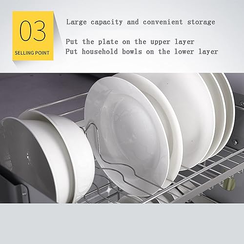 Miniatura 5 de Sistema de escurridor de platos extraíble, estante de especias, estante de cocina de 2 niveles superior, organizador extraíble para gabinete de