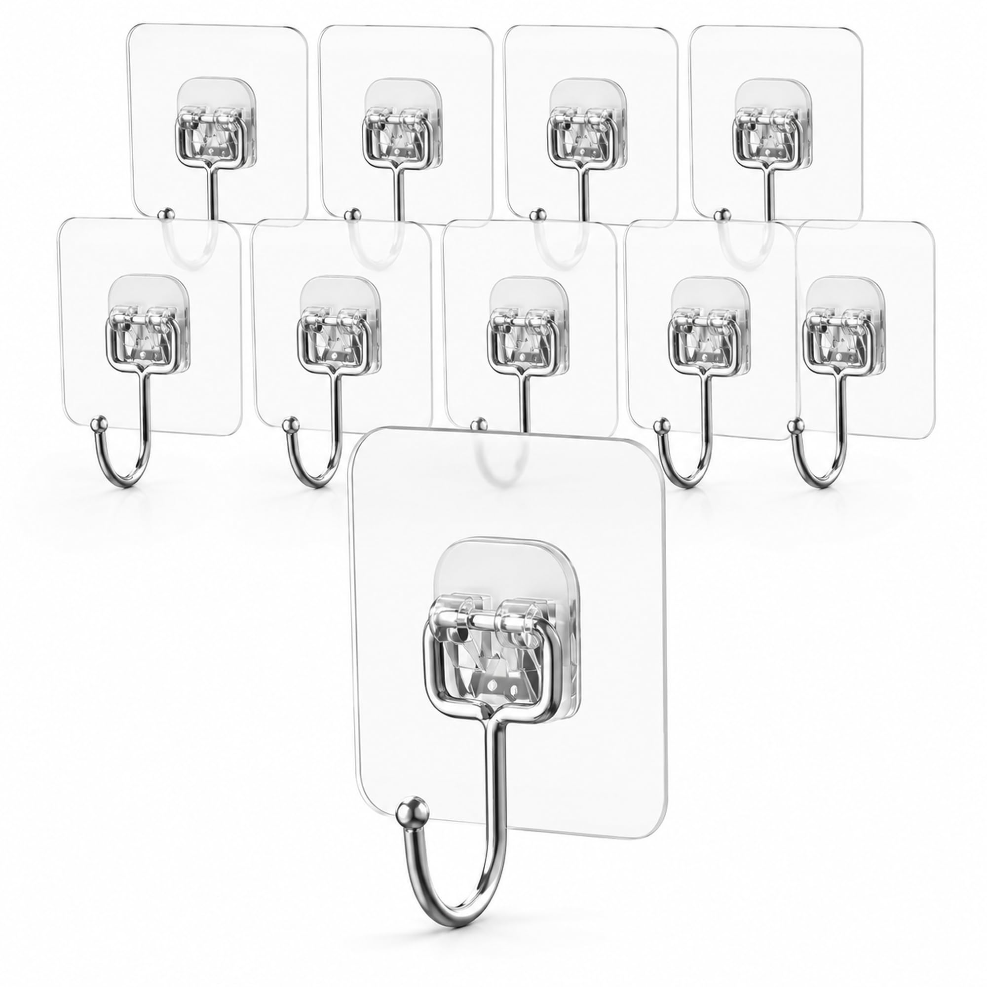 EOSWRU Self-Adhesive Hooks Size – Pack of 10 Adhesive Hooks Extra Strong (Max 15 kg) Adhesive Hooks Transparent Waterproof and Oil-proof – Multi-Purpose Hooks Ceiling for Kitchen Bathroom