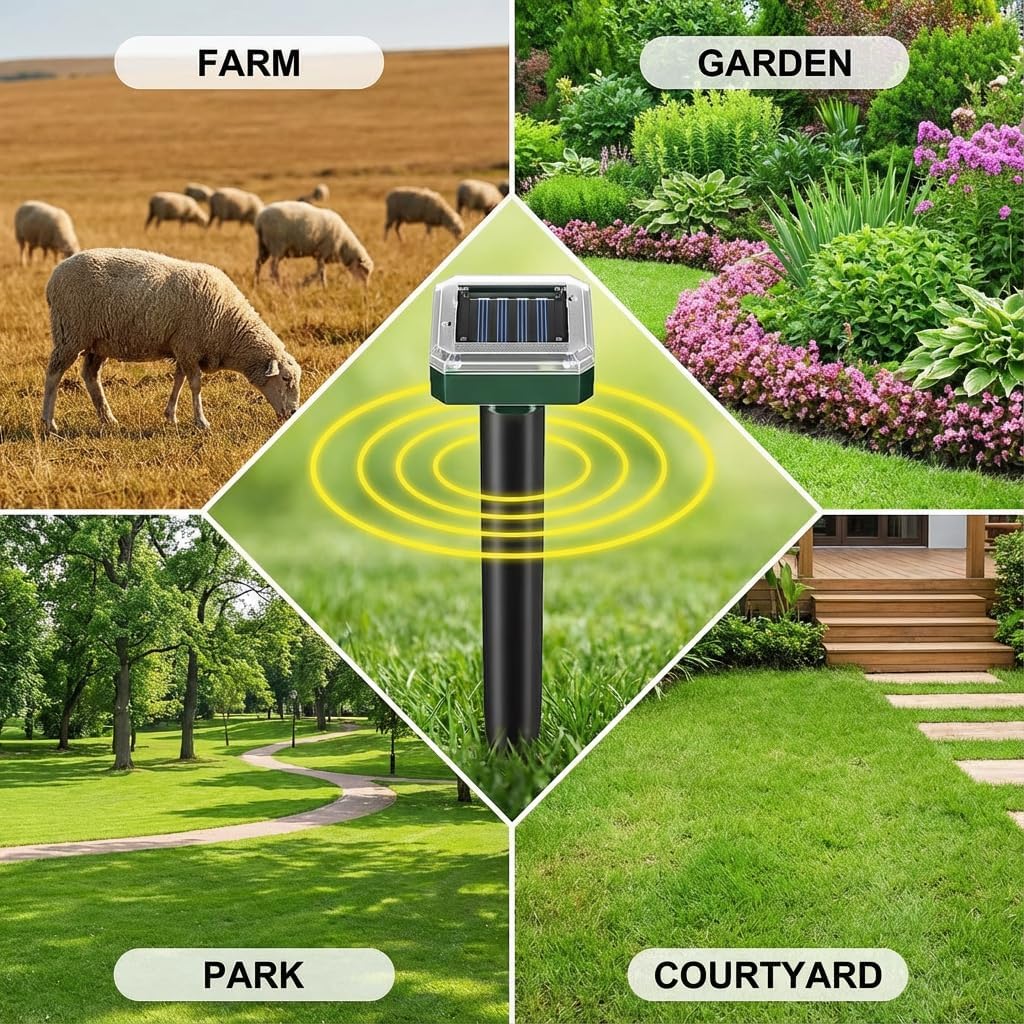 Solar Powered Ultrasonic Mole Repellent – Waterproof Outdoor Rodent Deterrent for Yard & Garden, Effectively Repels Gophers Voles Shrews, Sonic Pulse Stakes, Covers Up to 7,500 sq ft – 10 Pack,Square