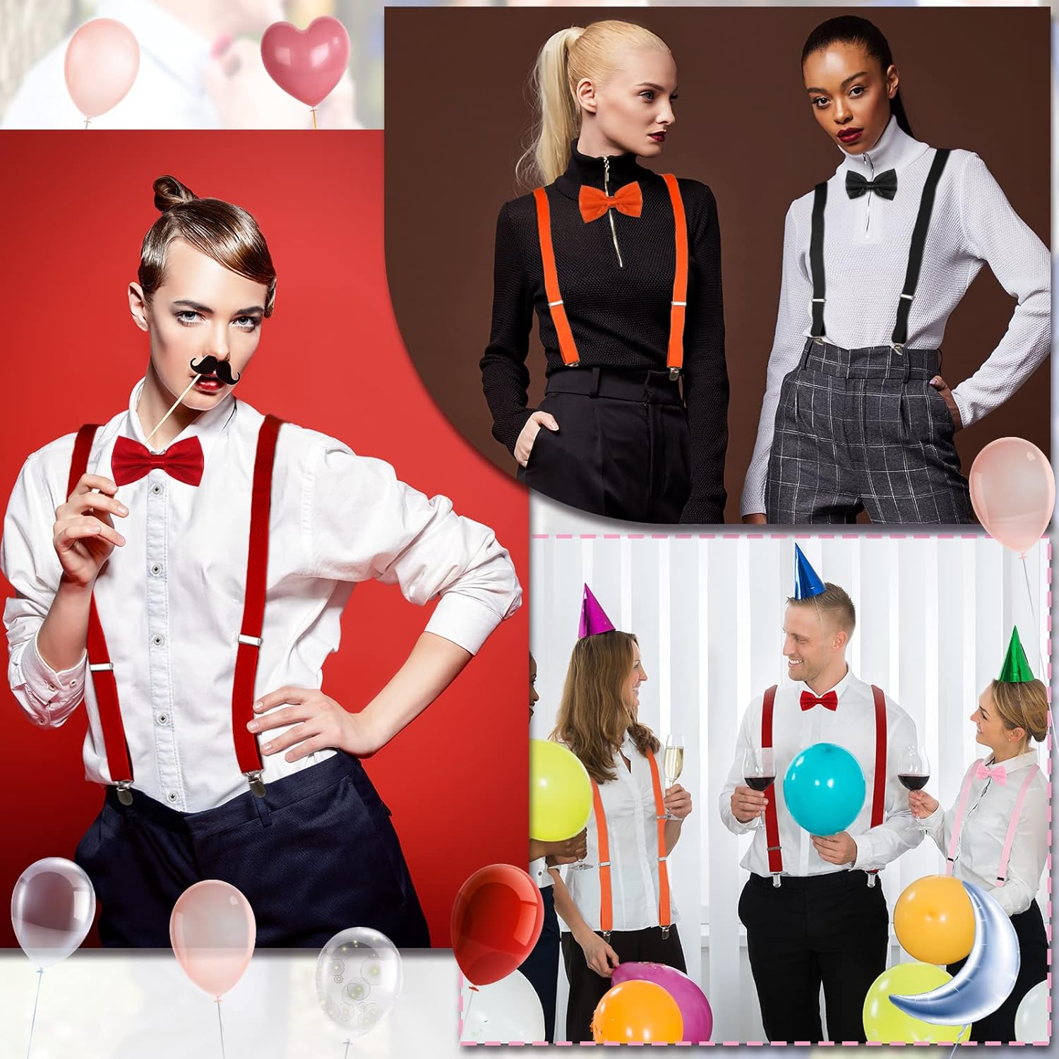 Eurzom 9 Pcs Adjustable Elastic Y Back Style Suspenders Fun Bow Ties for Men with Metal Clips 1 Inch Wide Y Shape Suspenders for Men and Women, 9 Colors - Image 7