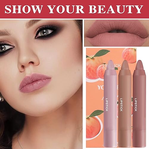 Miniatura 7 de Fusang Juego de 3 lápices labiales mate color nude, lápiz labial mate de larga duración para mujeres, juego de brillo labial nutritivo para mujeres,