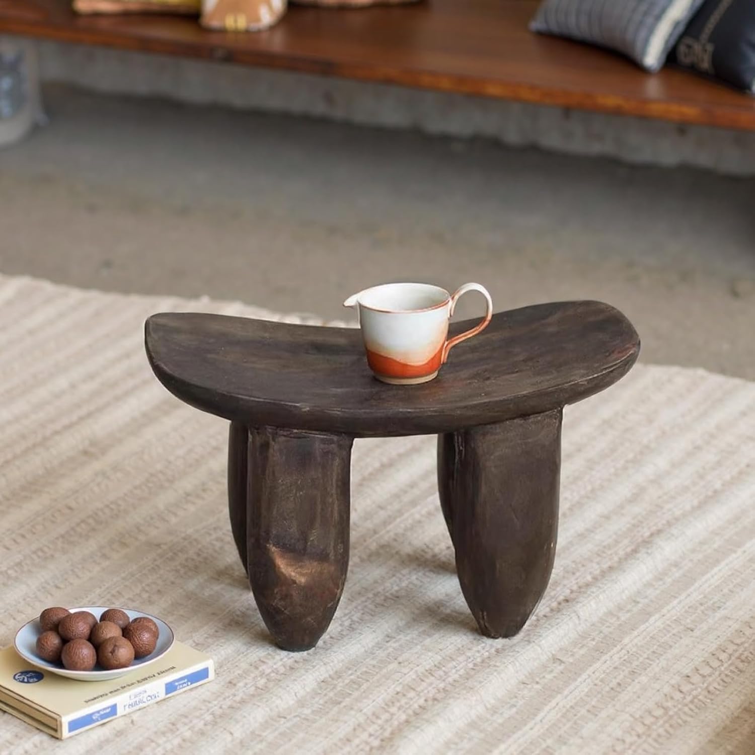 Handcrafted Solid Wood - Raw Timber Oval Four-Legged Stool, Living Room Mini Coffee Table Decor, Sturdy Home Decor Piece