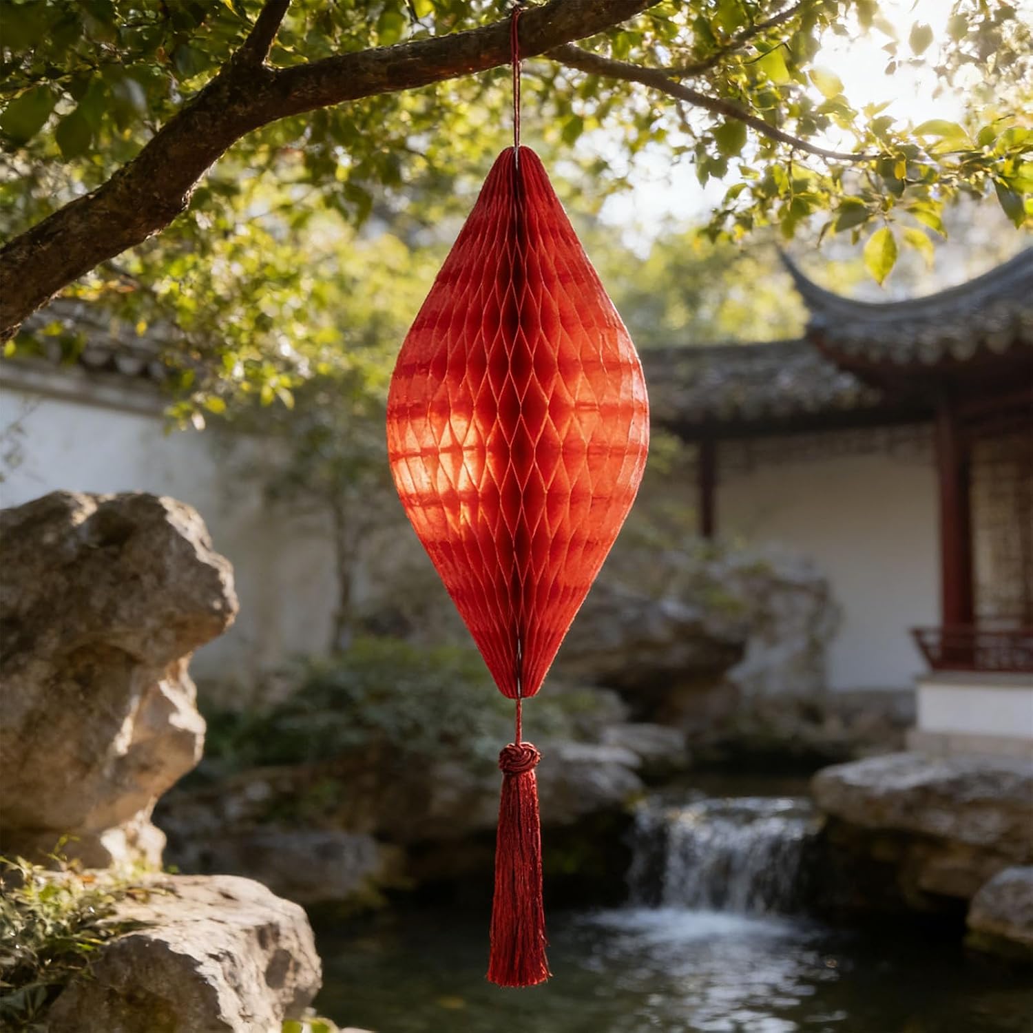 Quick Setup Red Honeys Comb Lamp for Party Decorations Easy Install Paper Hanging Accessory Honeys Comb Structure