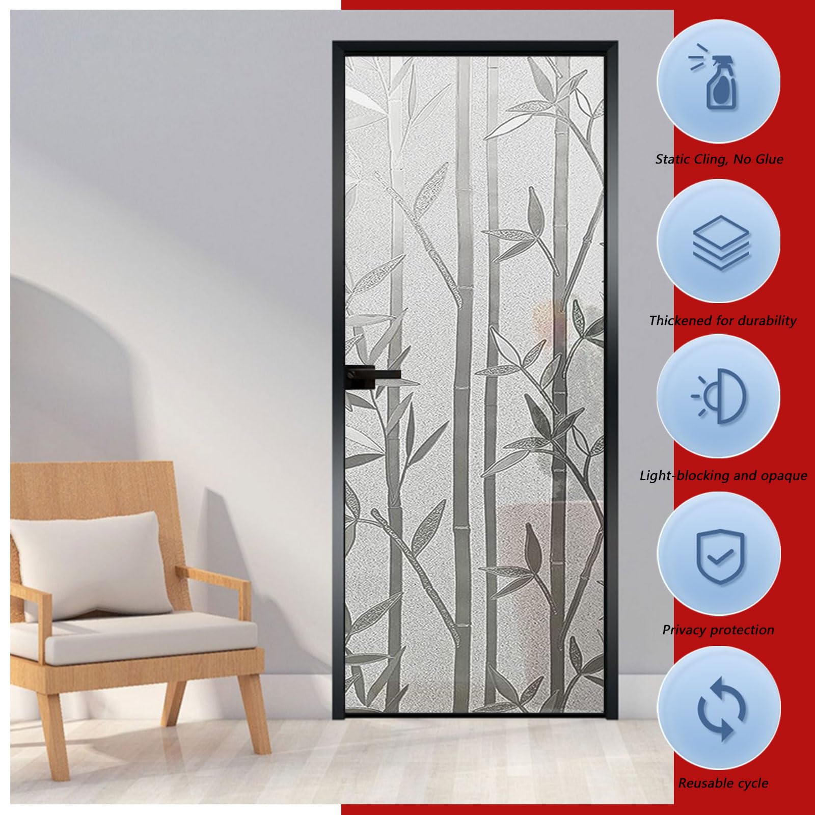 Pellicola Oscurante Vetri Finestre 80 x 350 cm Autoadesive Anti-Uv Elettrostatica Opaca Pellicola Privacy per Finestre per Casa Ufficio Bagno, Bamboo