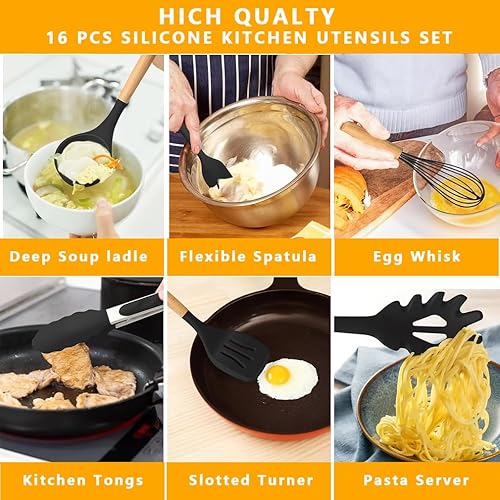 Miniatura 3 de Juego de utensilios de cocina de silicona de 19 piezas con cubo de almacenamiento, herramientas antiadherentes, kit de chef de camping, silicona