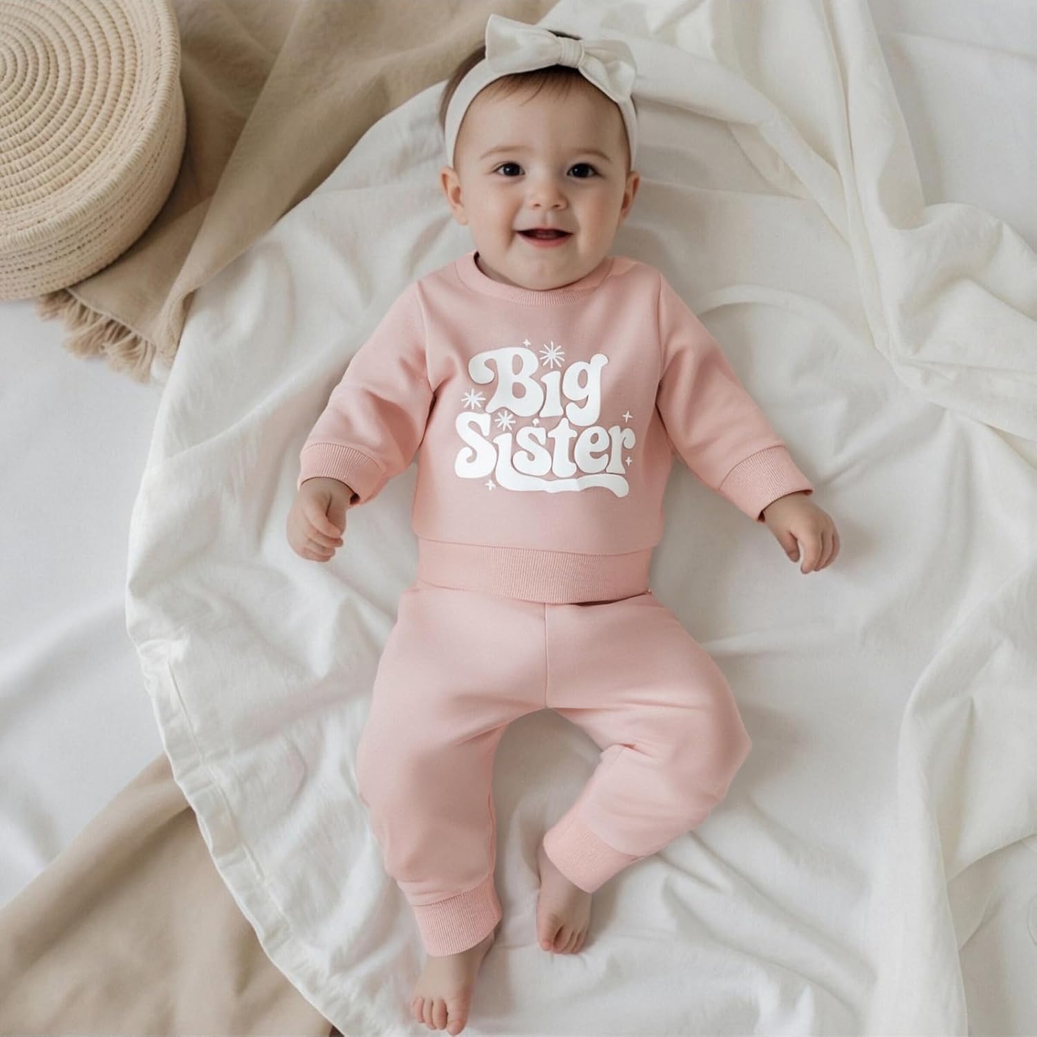 Toddler Baby Girl Sister Matching Outfits Set Big Sister & Lil Sister Sweatshirt and Elastic Drawstring Pants Set