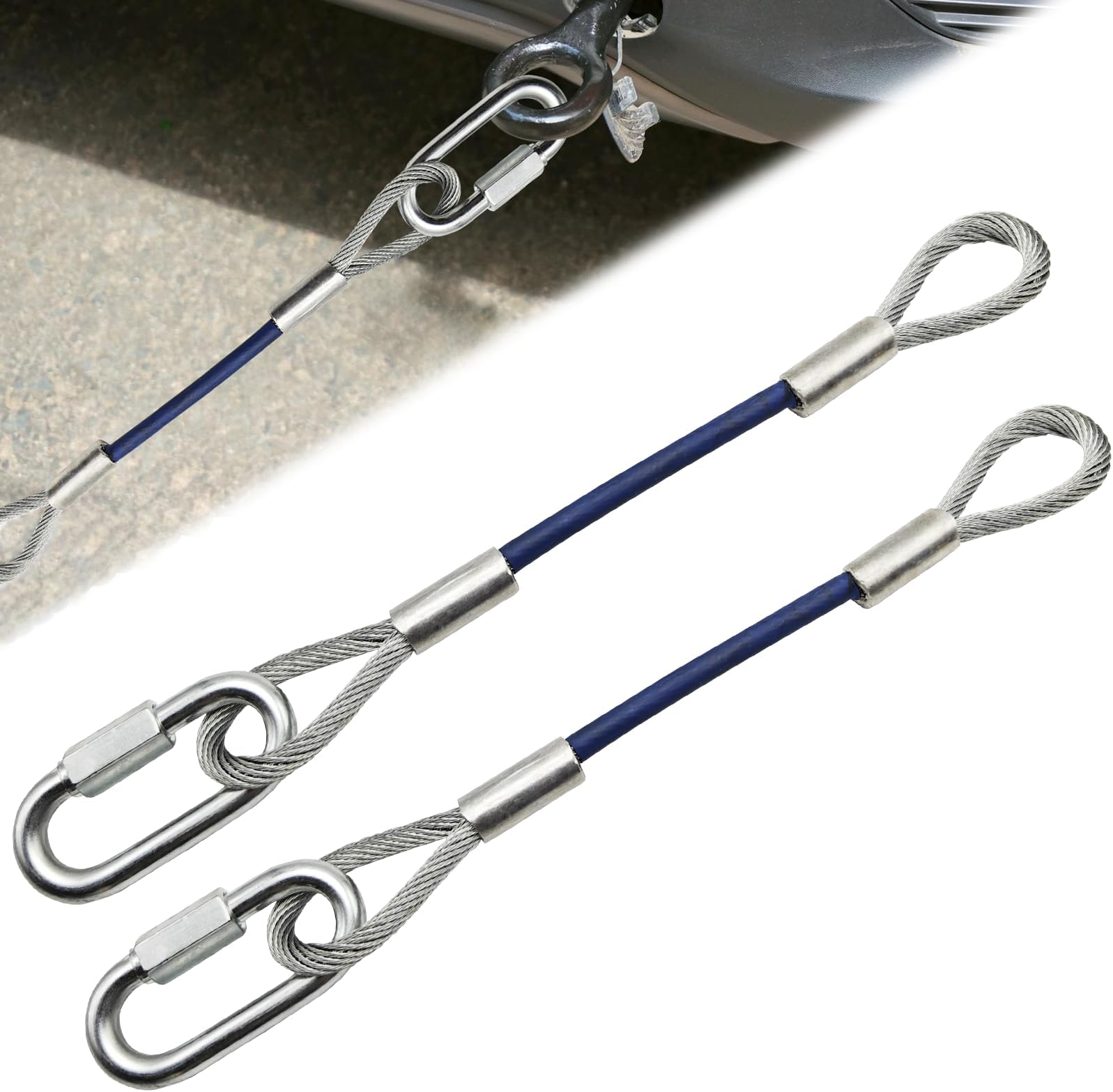 1 Pair Trailer Safety Towing Cables 12 Inch Extension for Towing Bar with Snap Hook Safety Latches - 8000 lbs Load Capacity